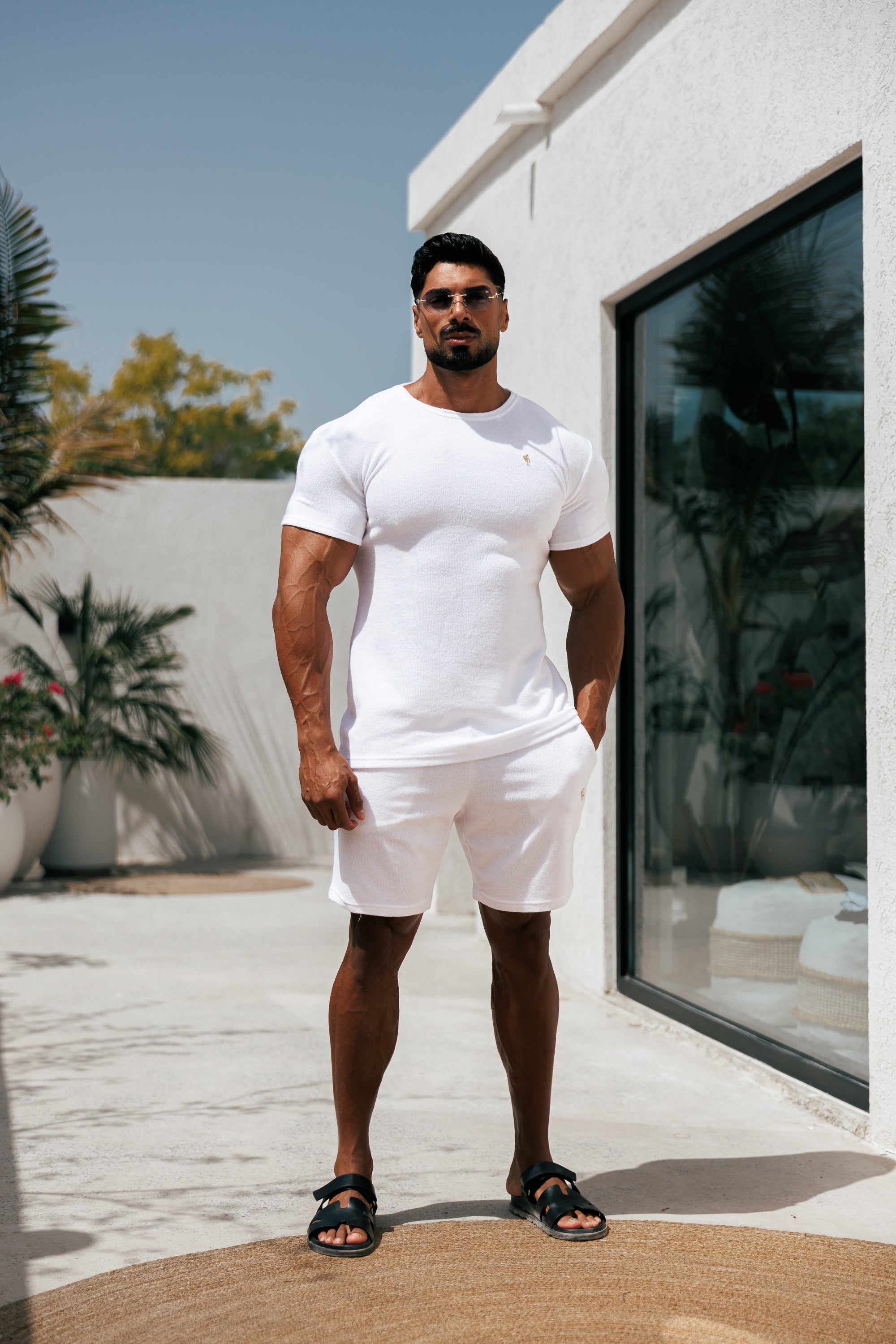 Weißes/goldenes Frottee-T-Shirt mit Rundhalsausschnitt - FSH1345