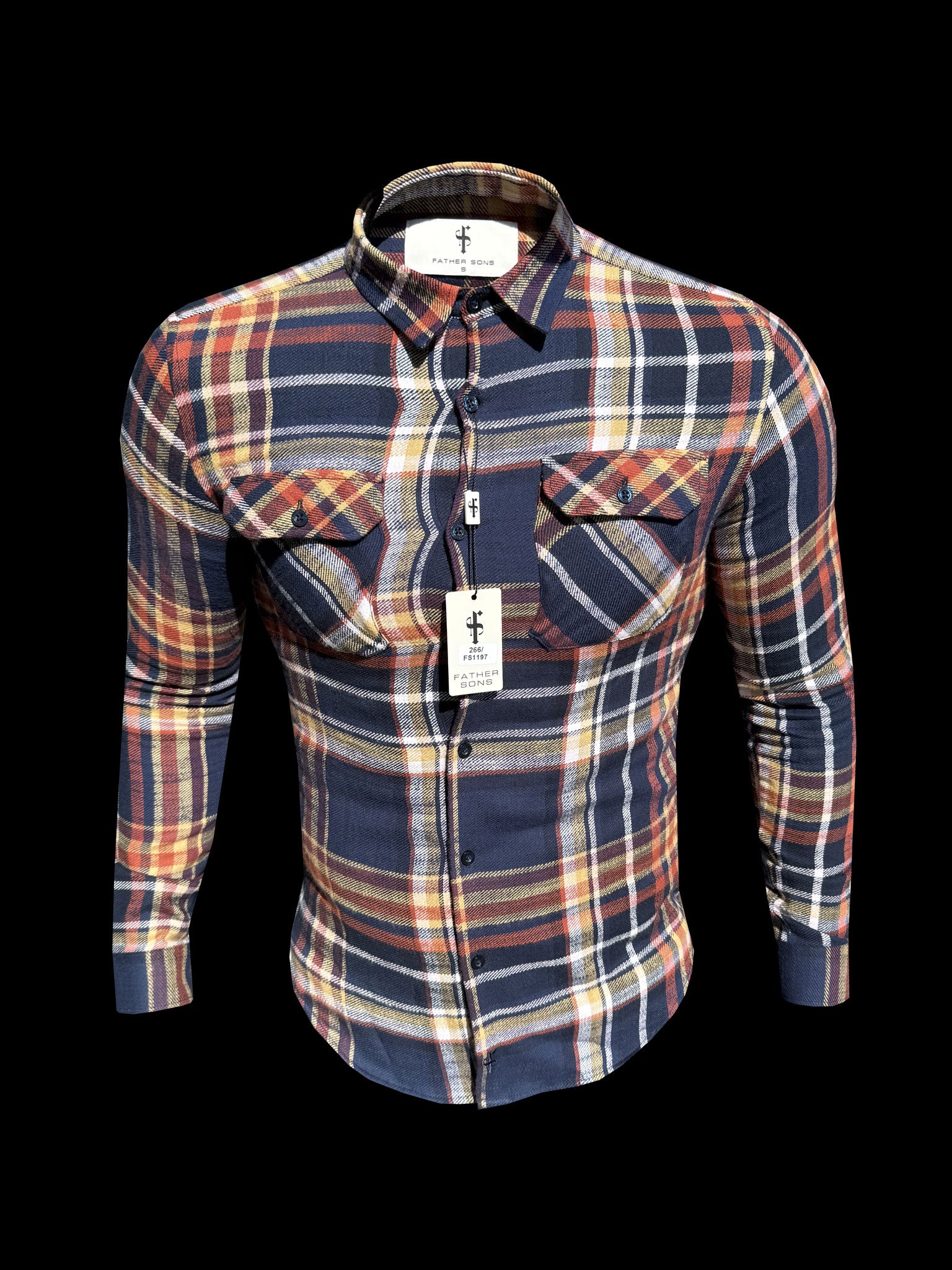 Marineblau/Hellbraun karierte Hemdjacke mit zwei Taschen - FS1197