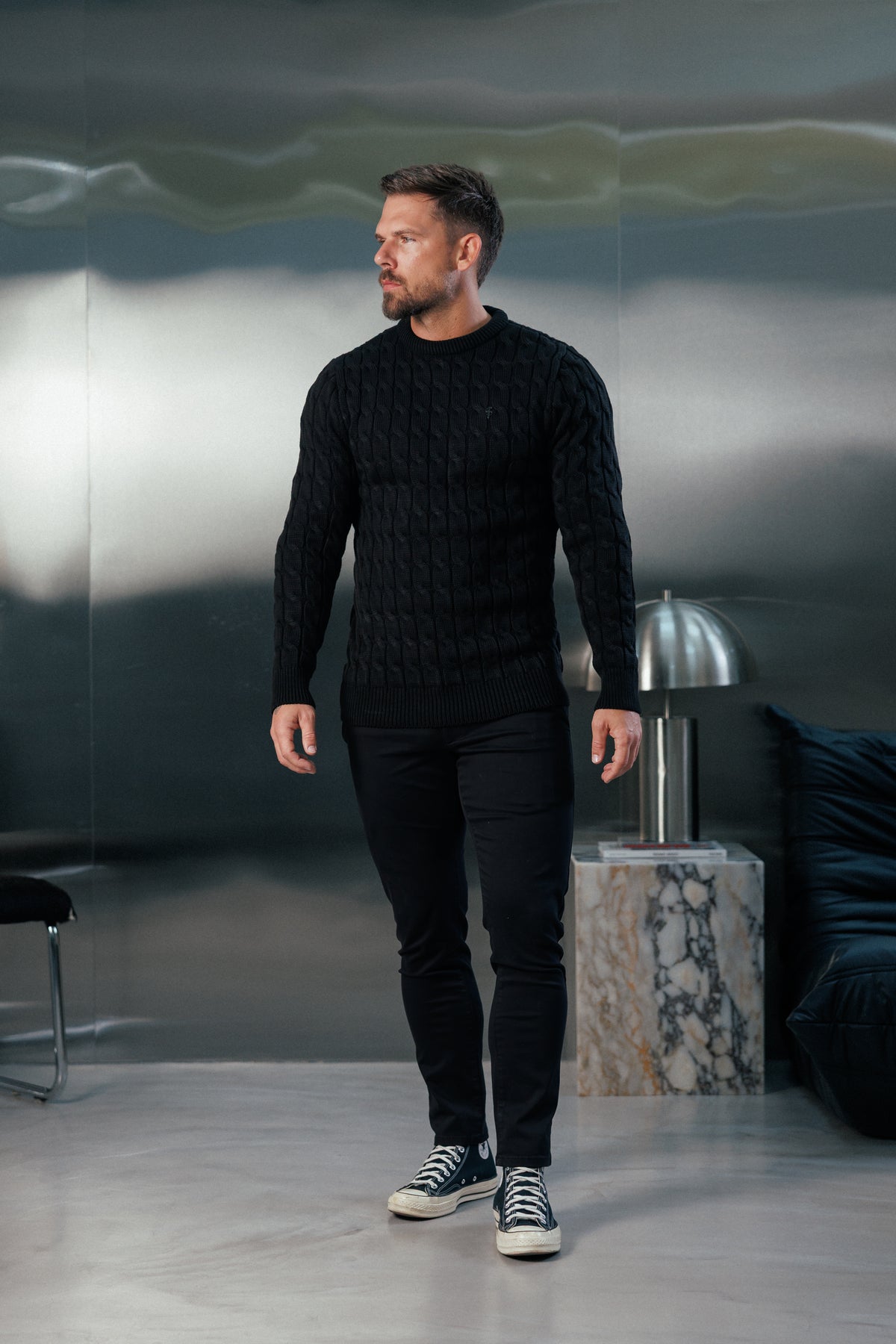 Grober Zopfstrickpullover in Schwarz - FSA055