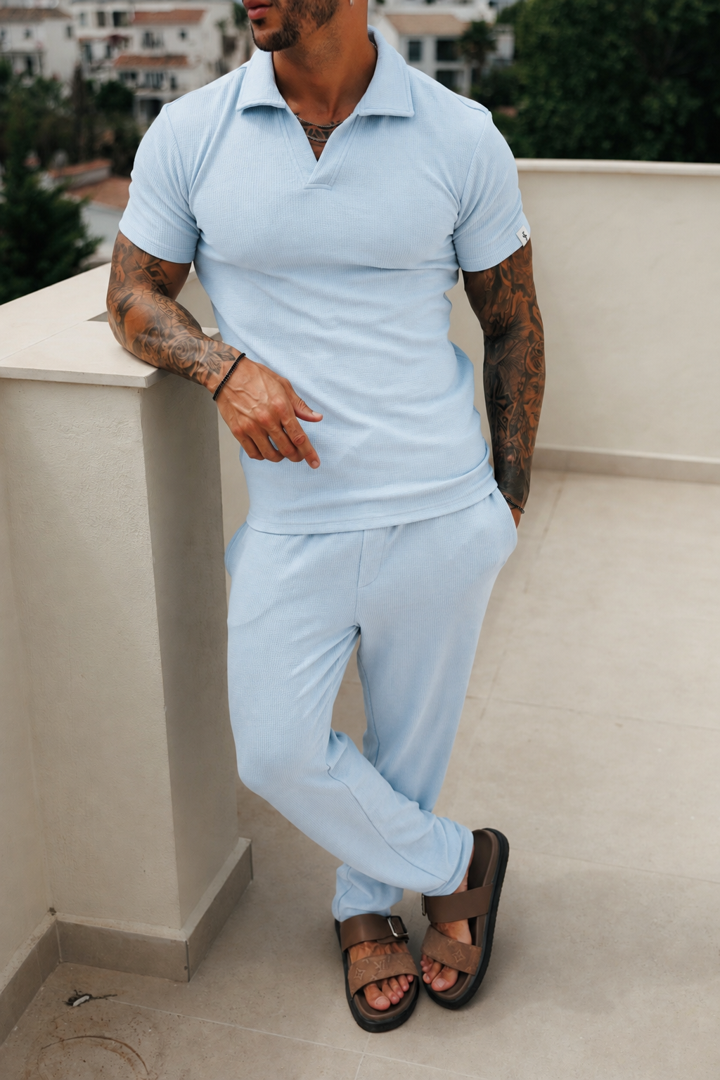 Hellblaues Jersey-Kord-Revers-Polo Kurzarm - FSR151