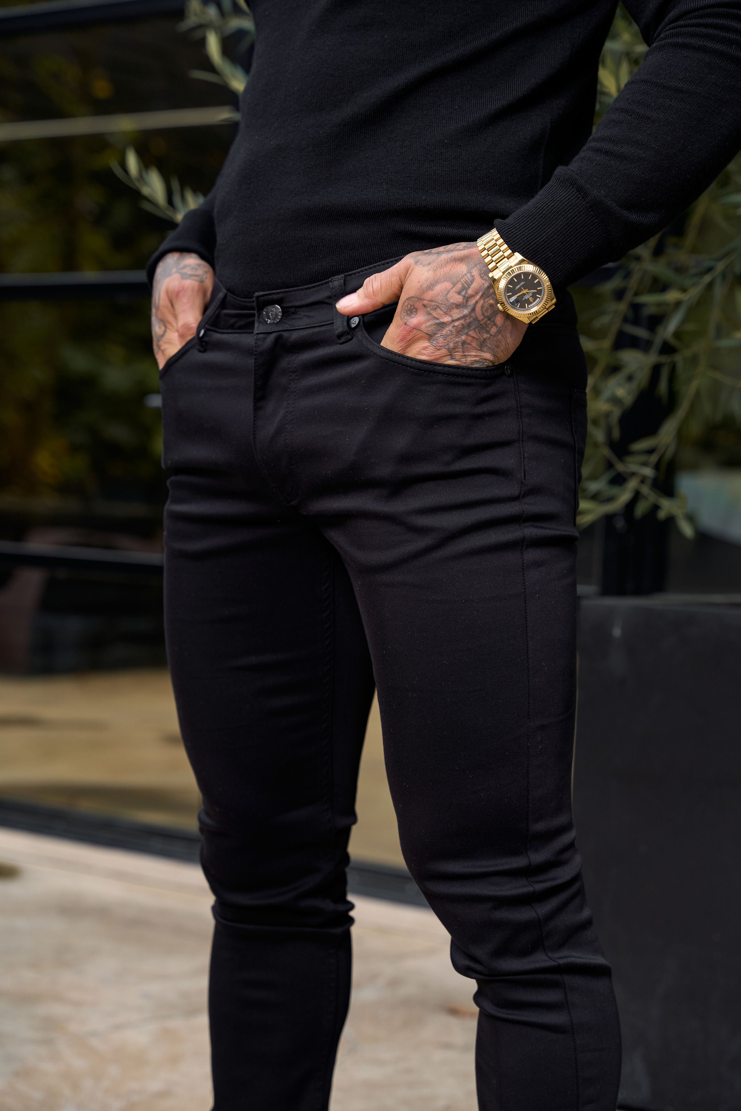 Slim Stretch Black Relaxed Sateen Trousers - FSH1302 (PRE ORDER 31ST AUGUST)