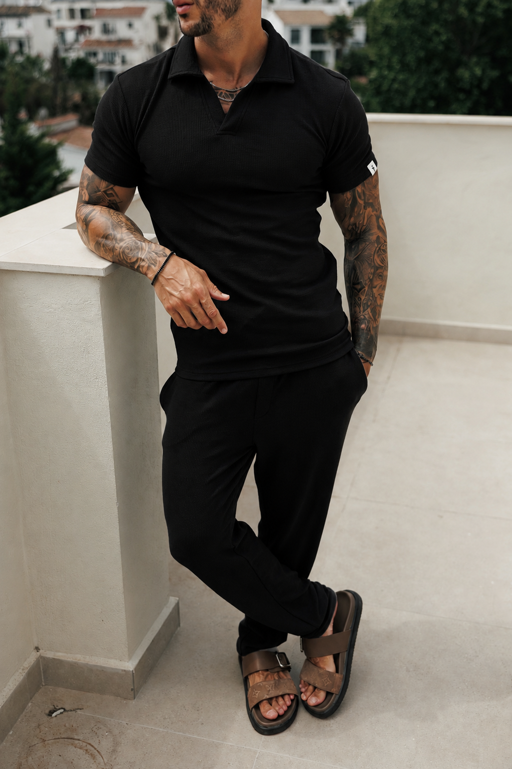 Jersey Cord Slim Slim Hose Schwarz - FSR016