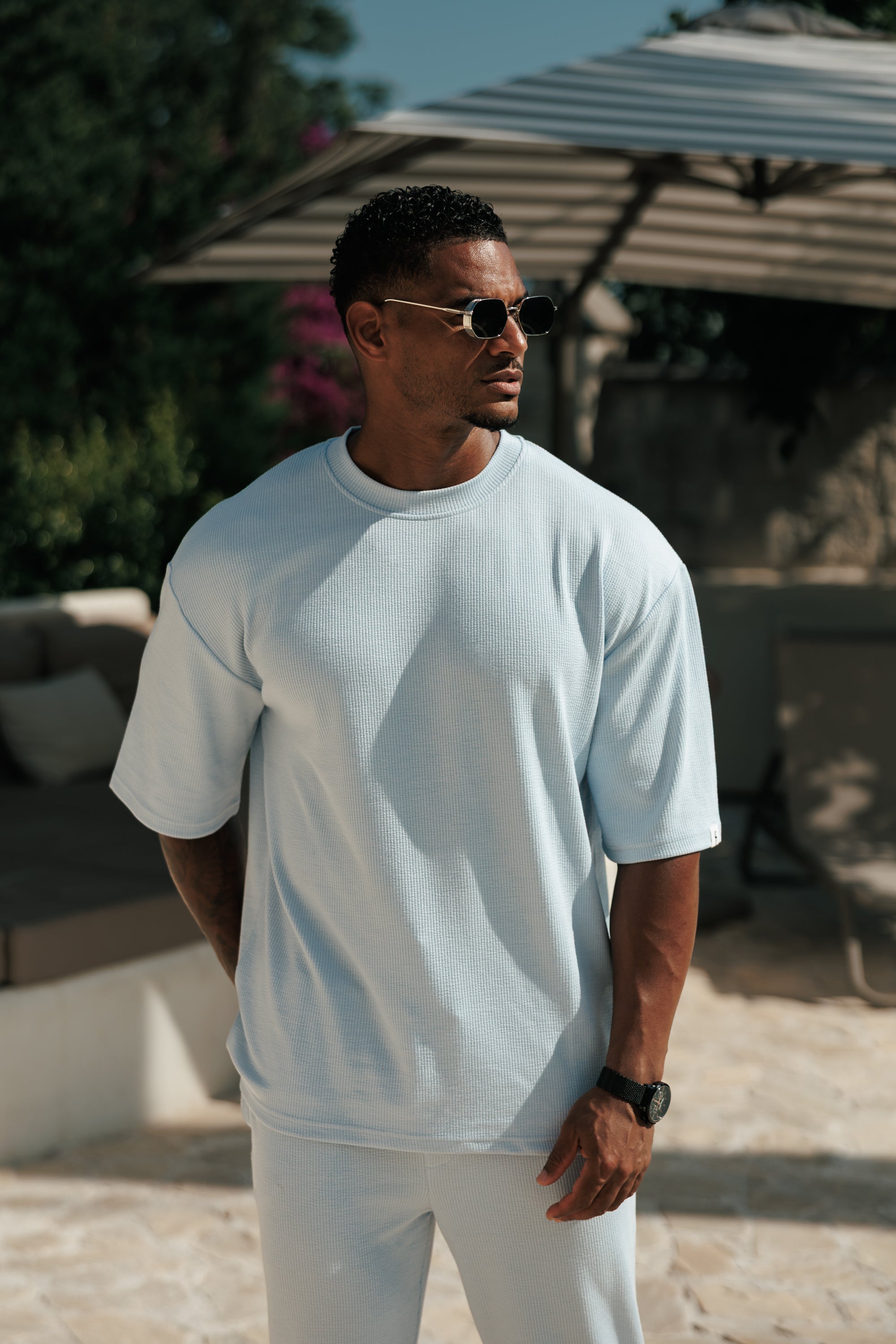 Jersey Cord Hellblau Oversized T-Shirt - FSR106