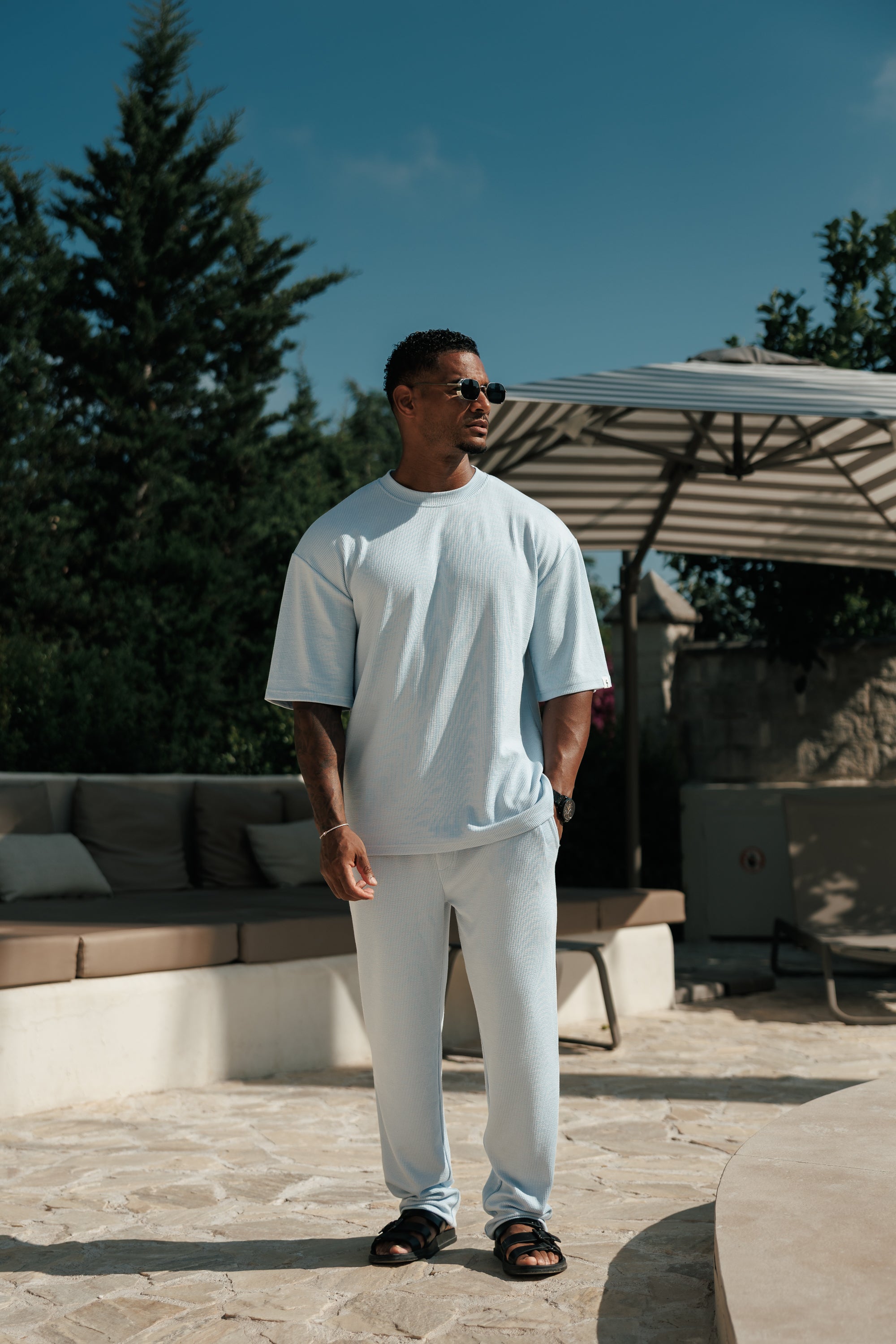 Jersey Cord Hellblau Oversized T-Shirt - FSR106
