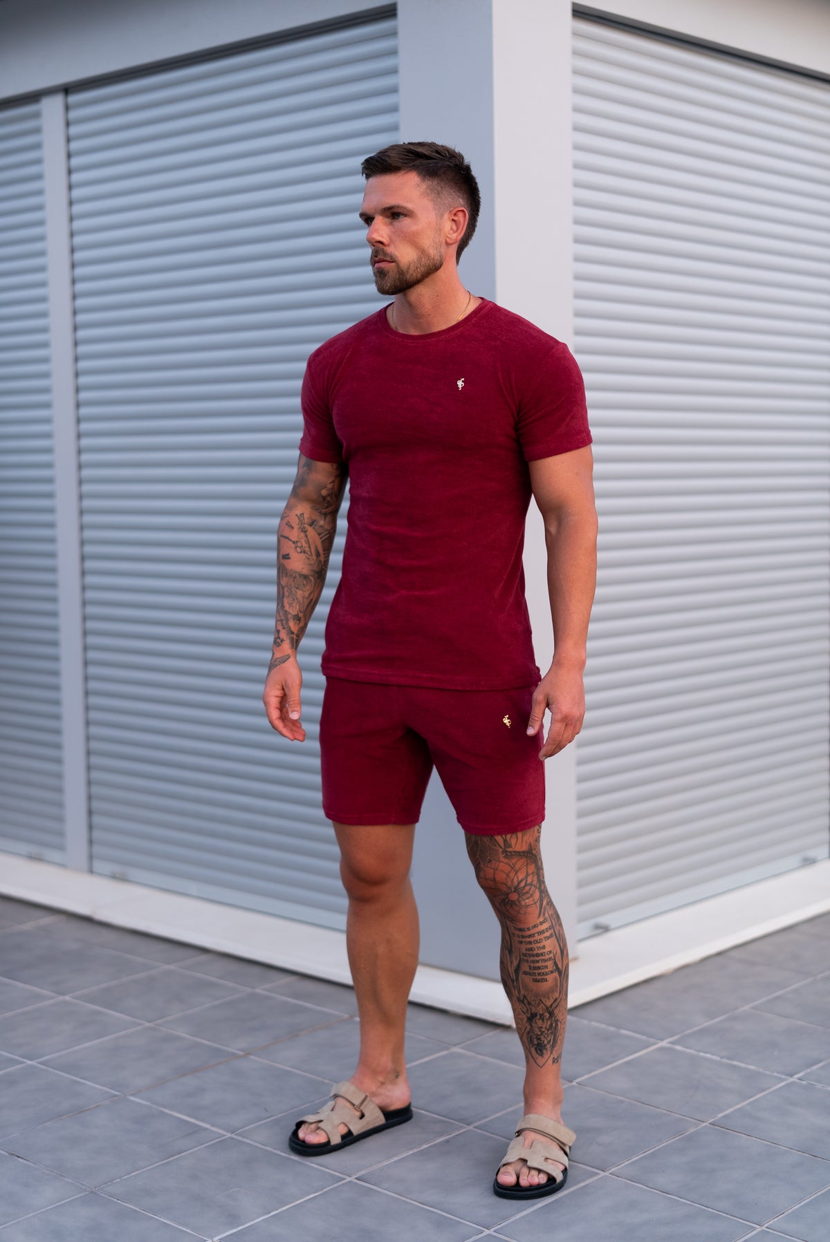 Burgundy / Gold Towelling Crew T Shirt - FSH1349 (PRE ORDER 12TH OCTOBER)