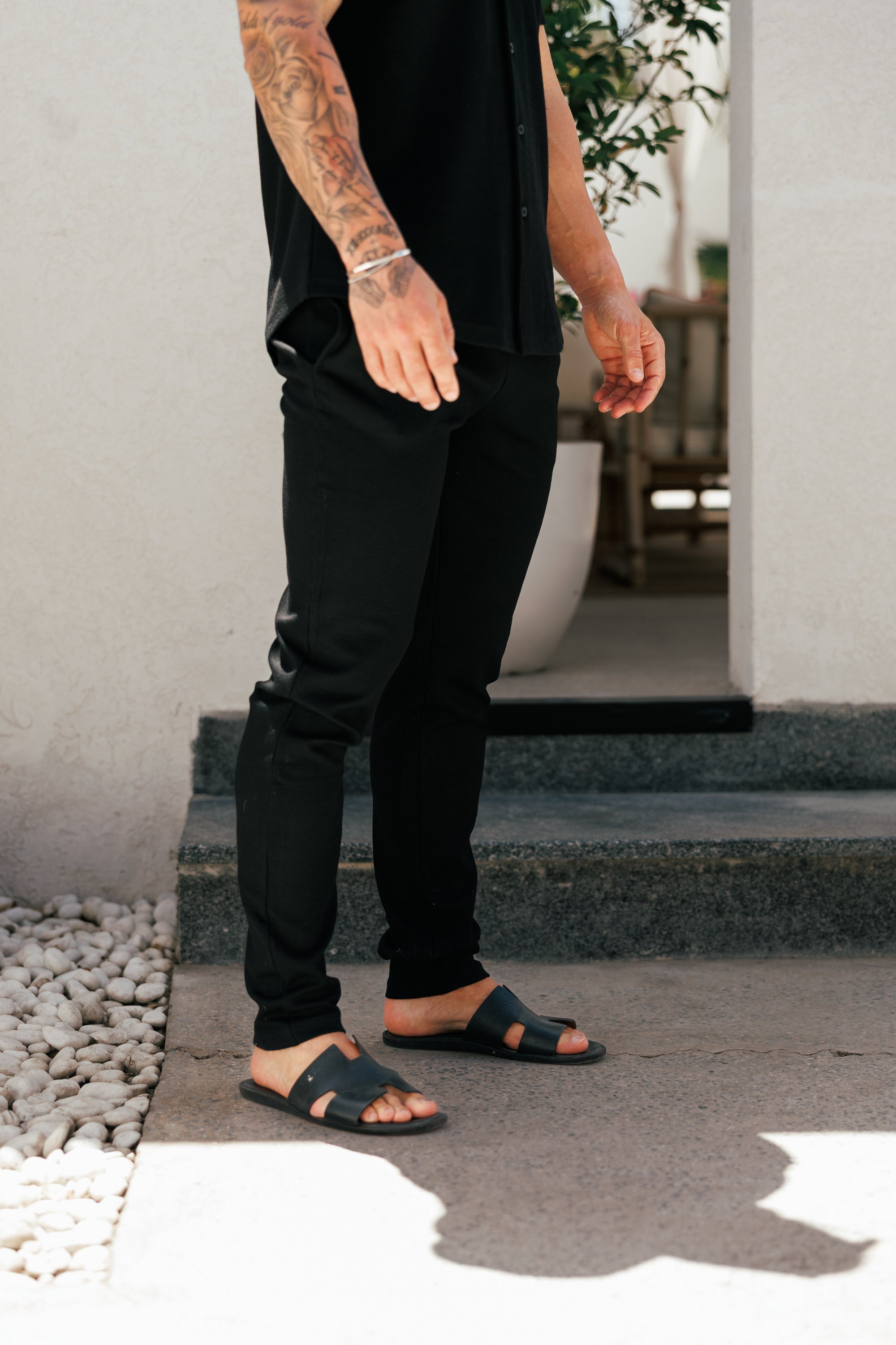 Jersey Cord Slim Slim Hose Schwarz - FSR016