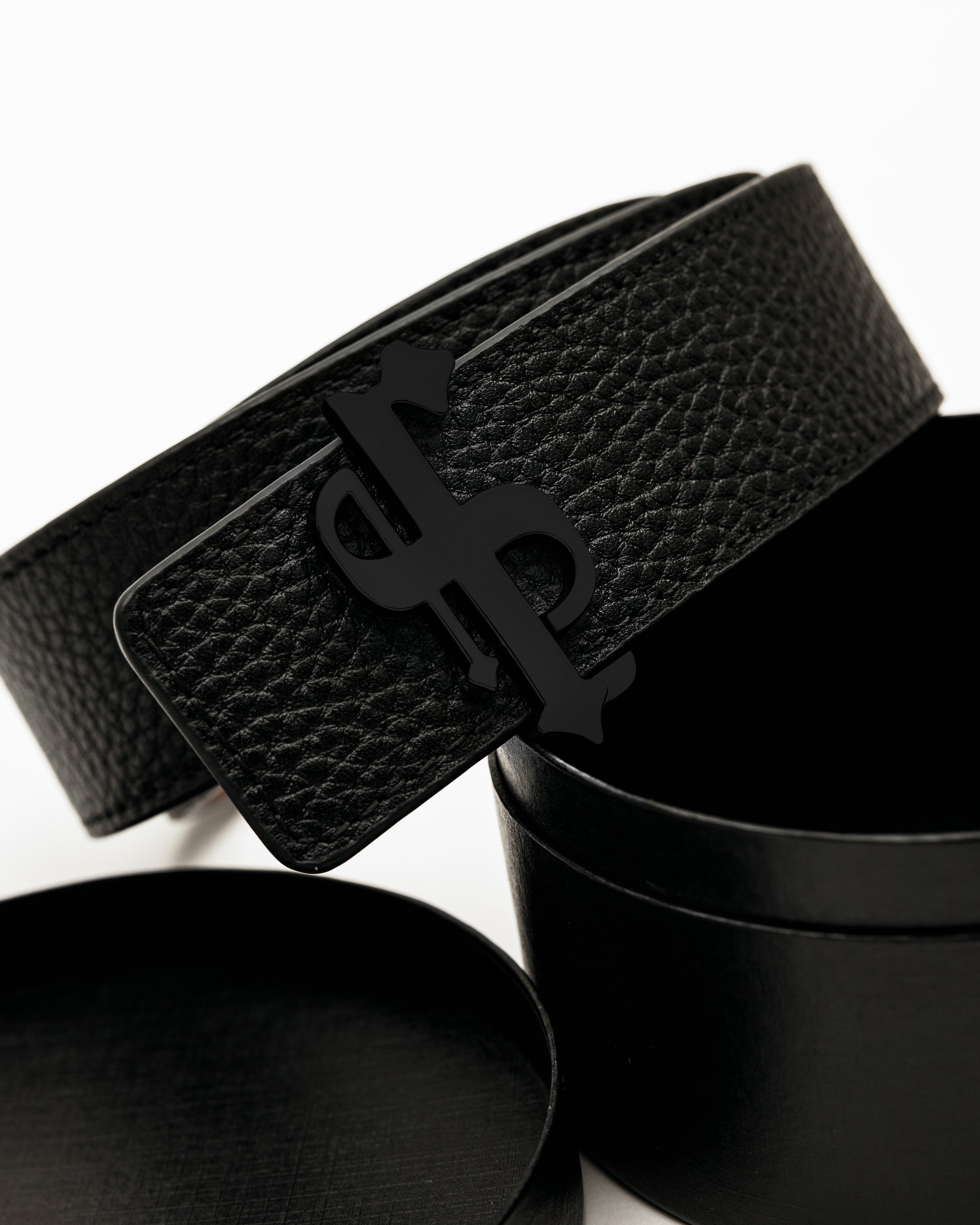 Wendbarer Ledergürtel in Schwarz/Hellbraun mit mattschwarzer FS-Schnalle - FSBELT003