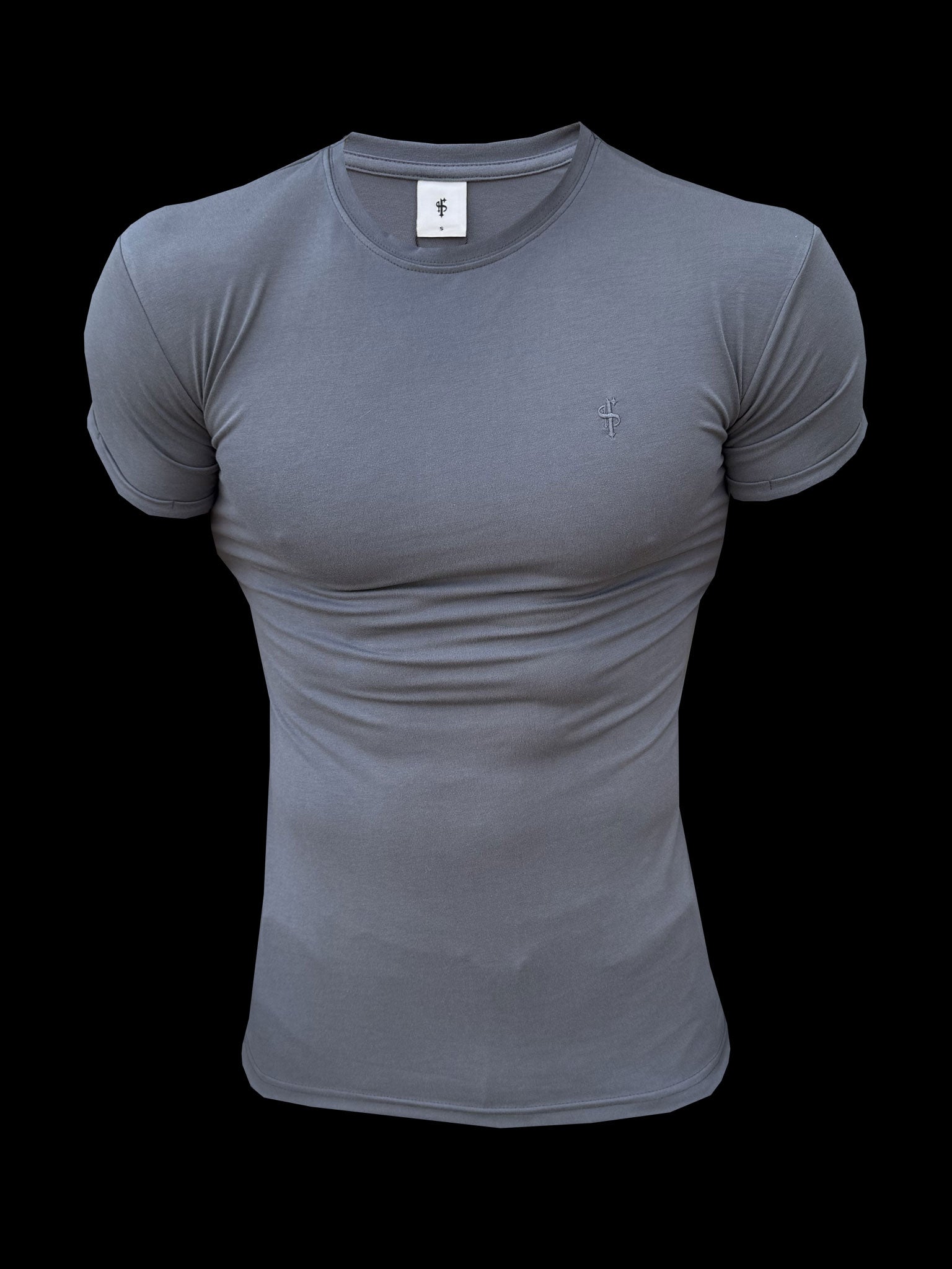 Holzkohlefarbenes Viskose-Rundhals-T-Shirt Kurzarm - FSH1506