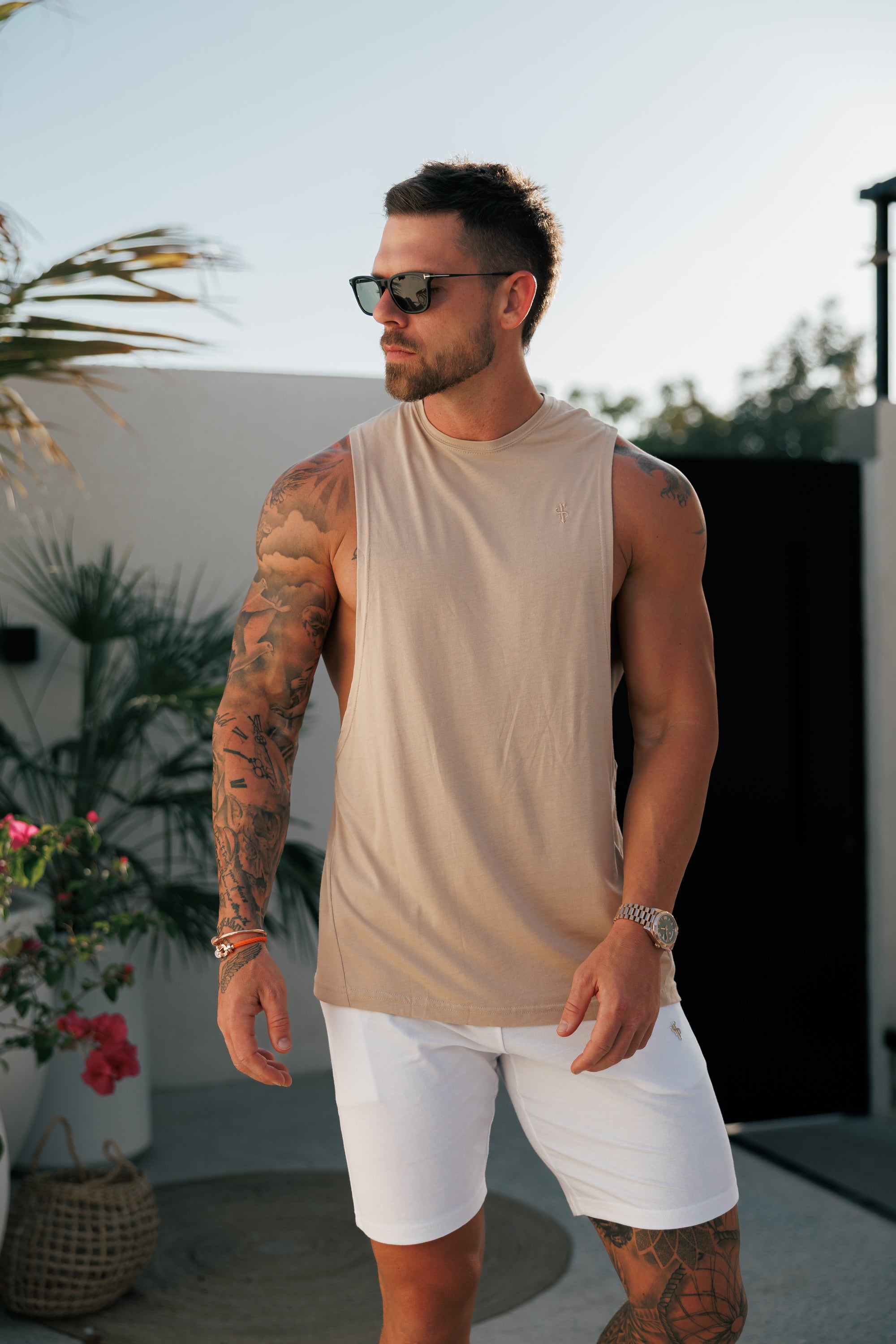 Classic Bamboo Dropped Armhole Beige Vest - FSH1342 (PRE ORDER 11TH JUNE)