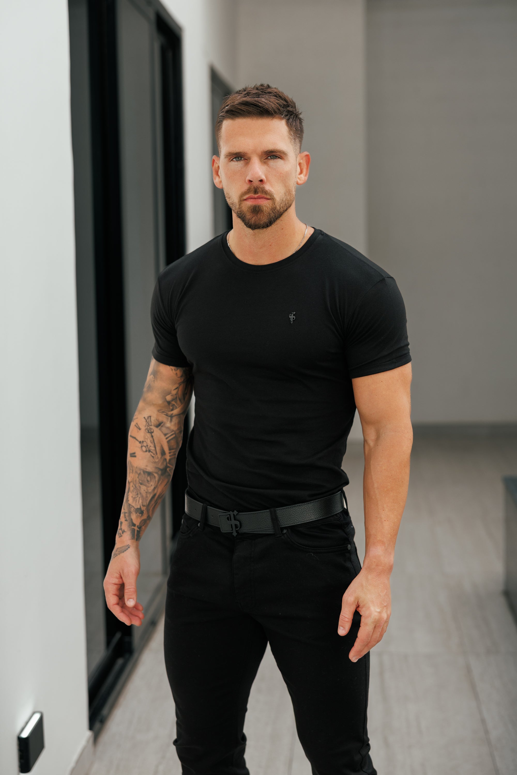 Black Crew Tshirt with Black Metal Emblem Decal FSH1454 (PRE ORDER 11TH MAY)