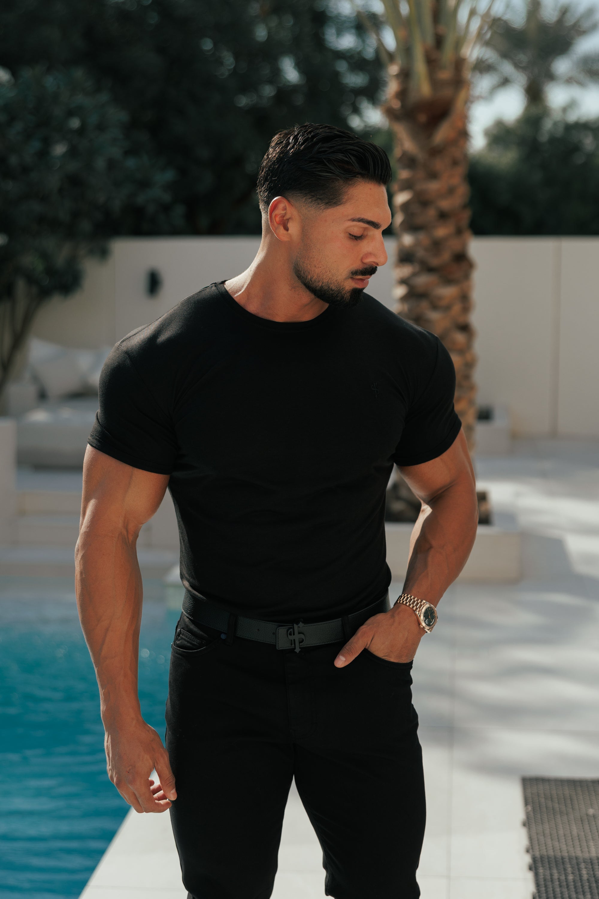 Schwarzes Bambus-T-Shirt mit Rundhalsausschnitt - FSH577