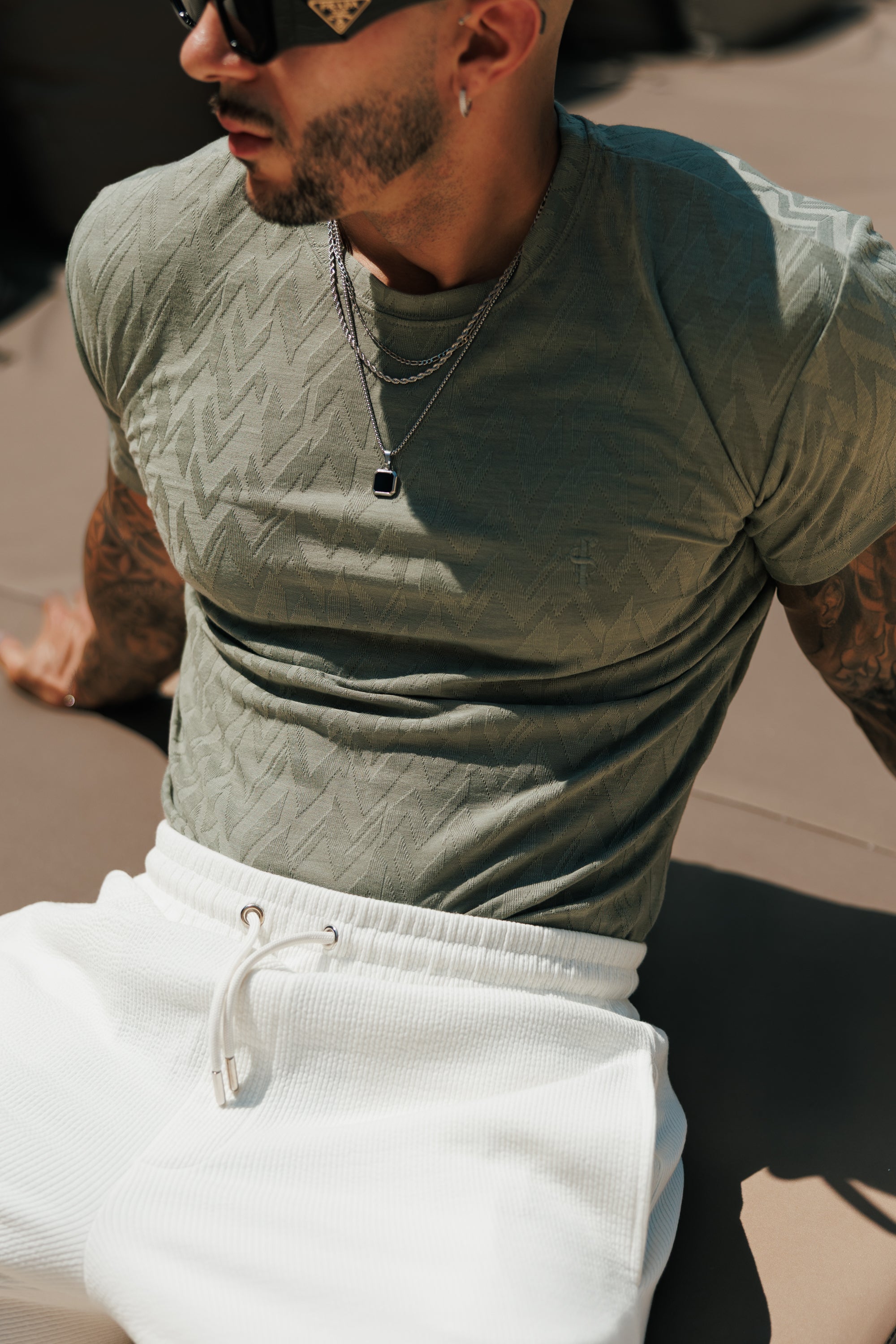Regular Fit Jacquard Olive Chevron T-Shirt – FSR065