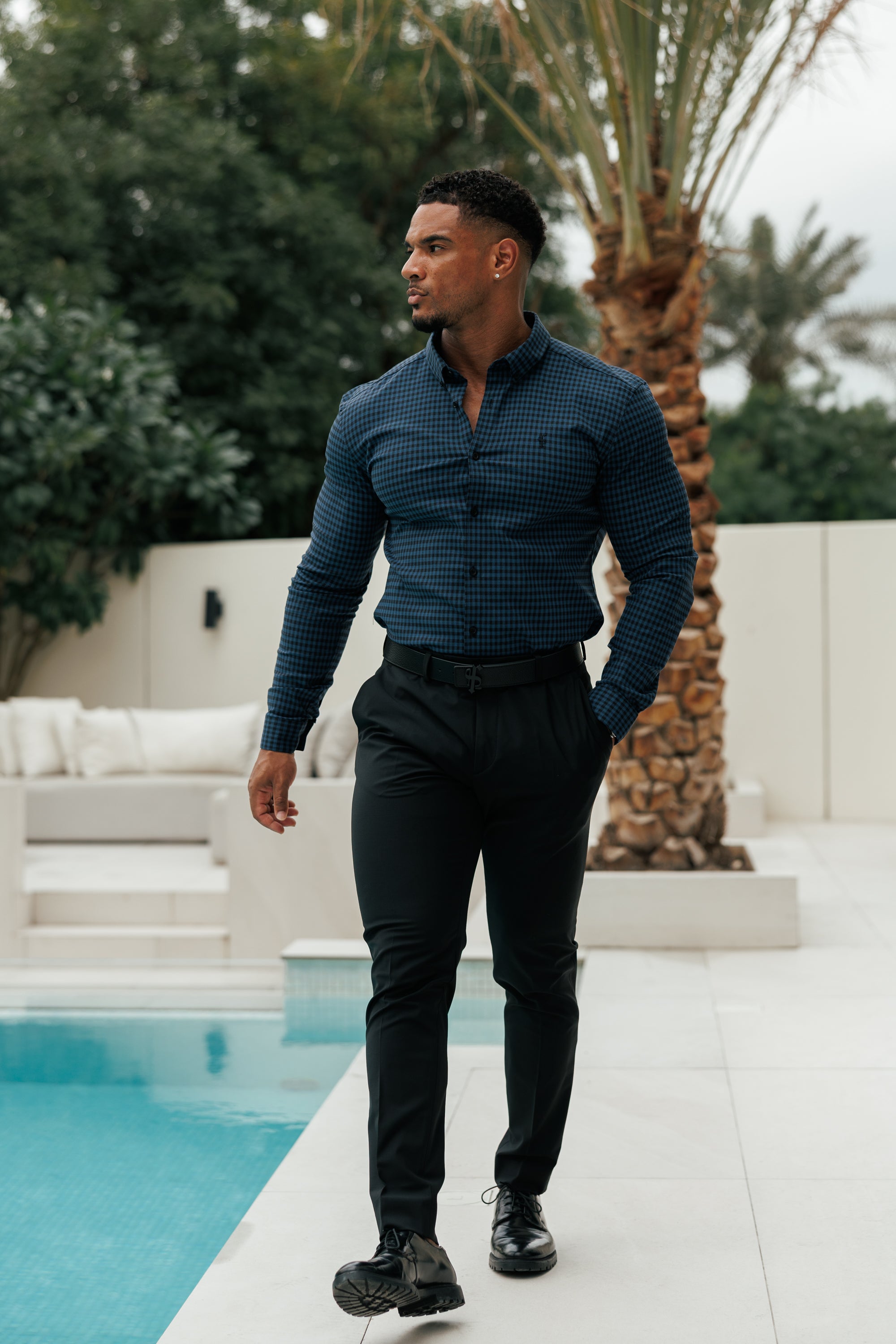 Super Slim Ultra Stretch Blau &amp; Schwarz Kariert - FS474