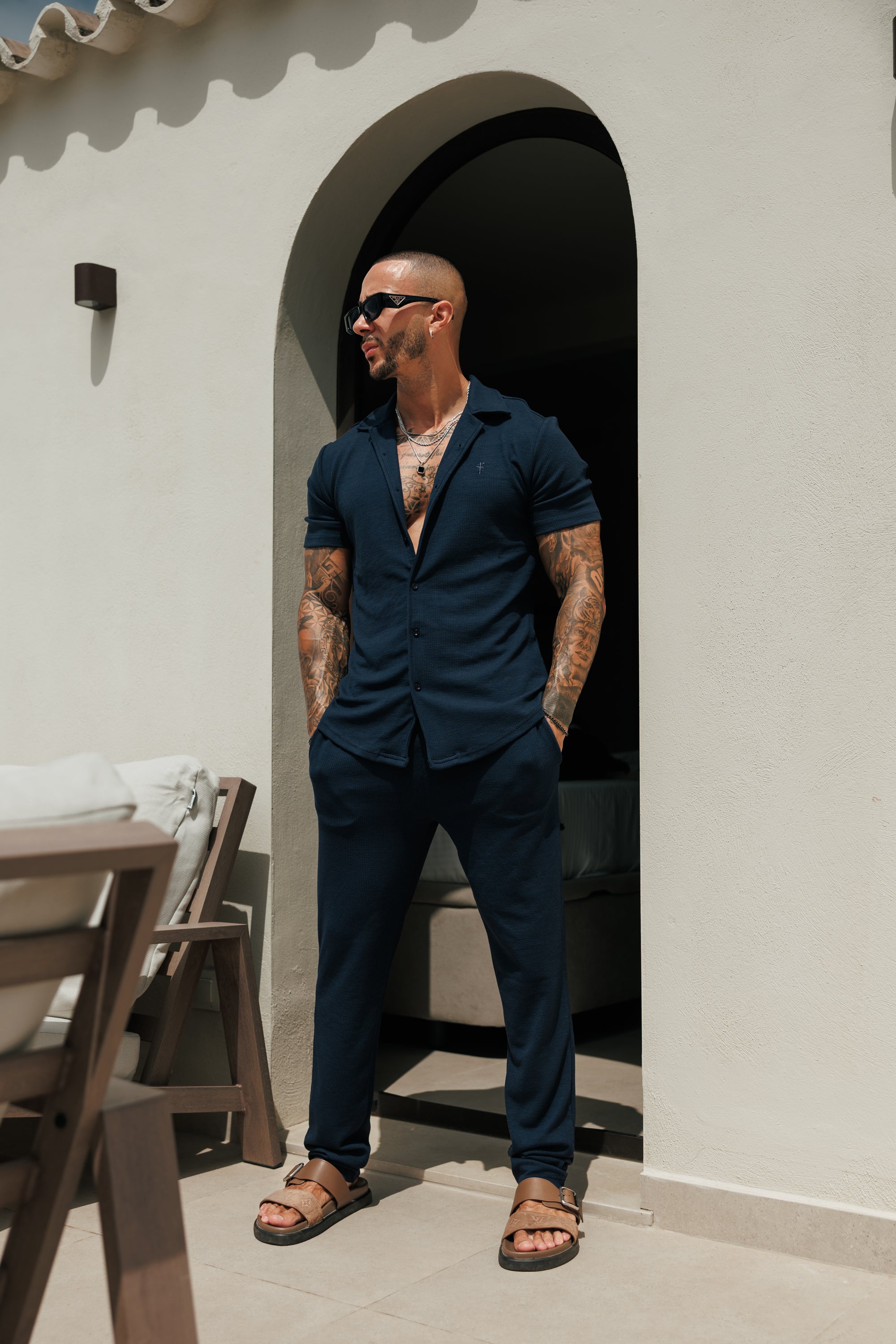 Jersey Cord Stretch Navy Revere Hemd Kurzarm - FSR071 (VORBESTELLUNG 18. JULI)