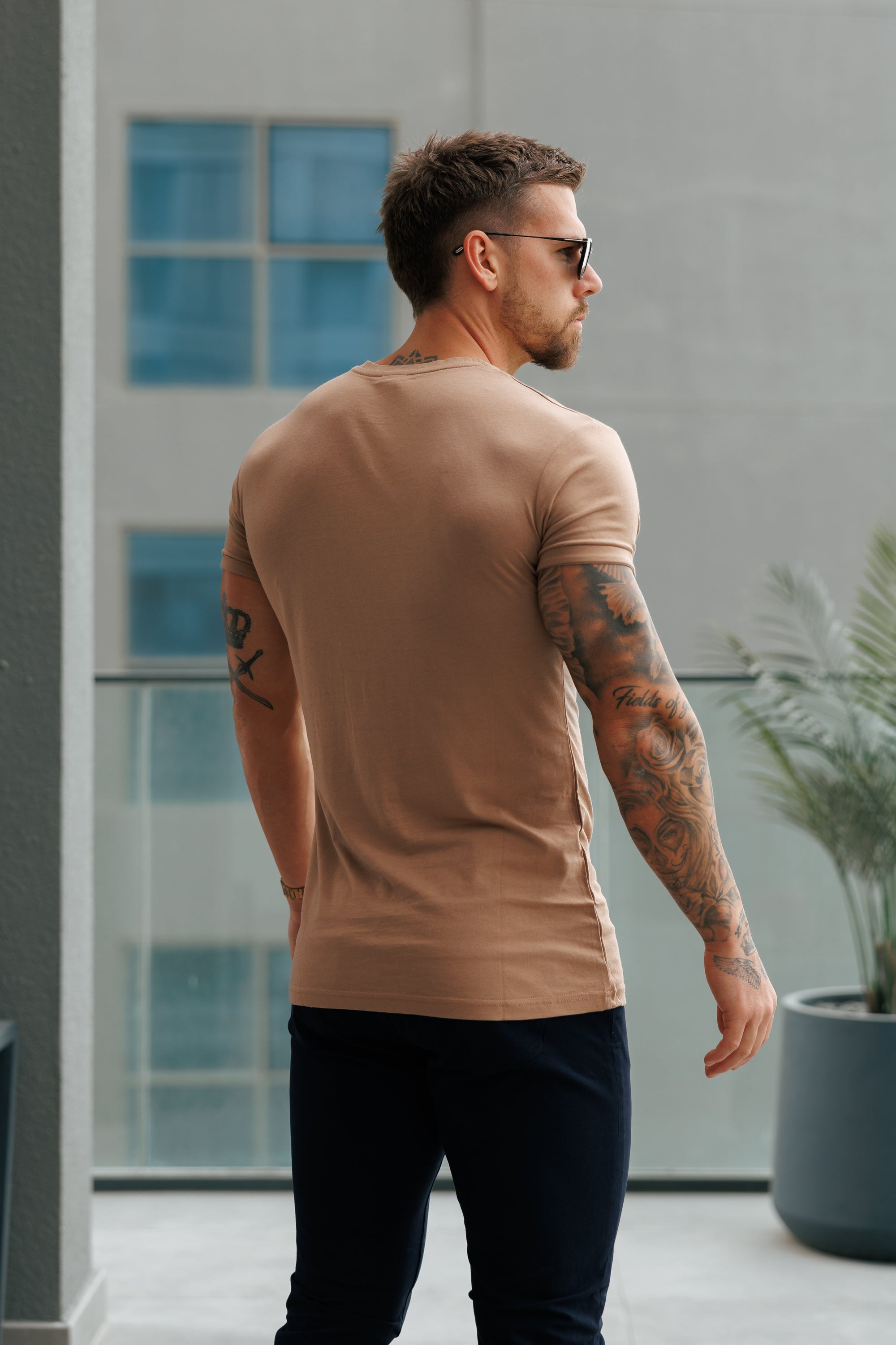 Kaffee/Goldenes Bambus-T-Shirt mit Rundhalsausschnitt - FSH1217