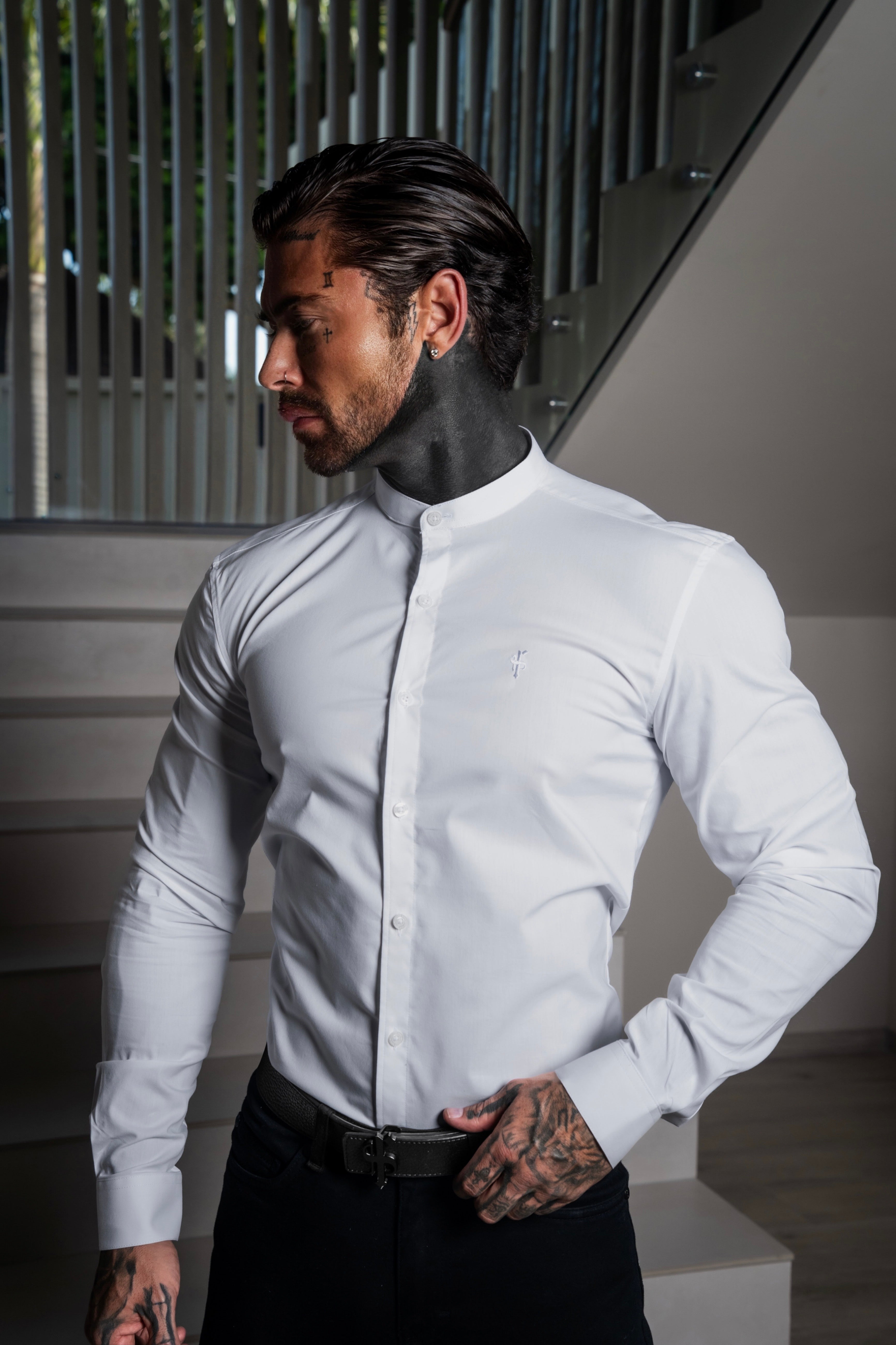 Apollo Classic Fit Stretch Black Grandad Collar Shirt – FS1249 Info