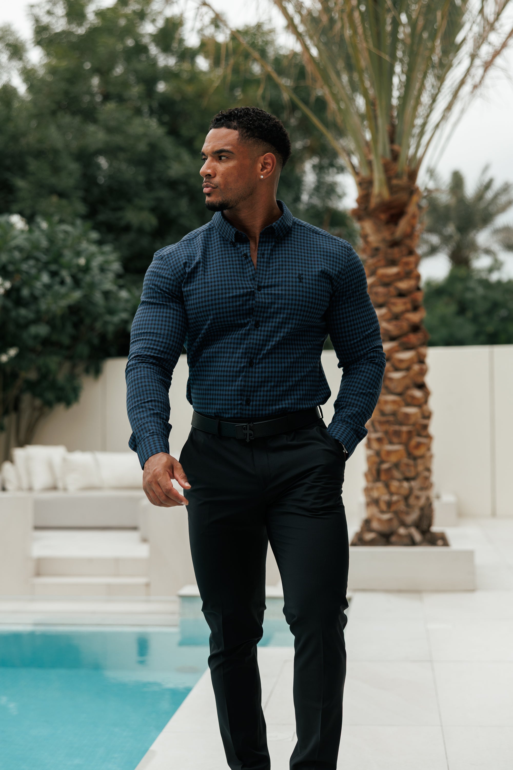 Super Slim Ultra Stretch Blau &amp; Schwarz Kariert - FS474
