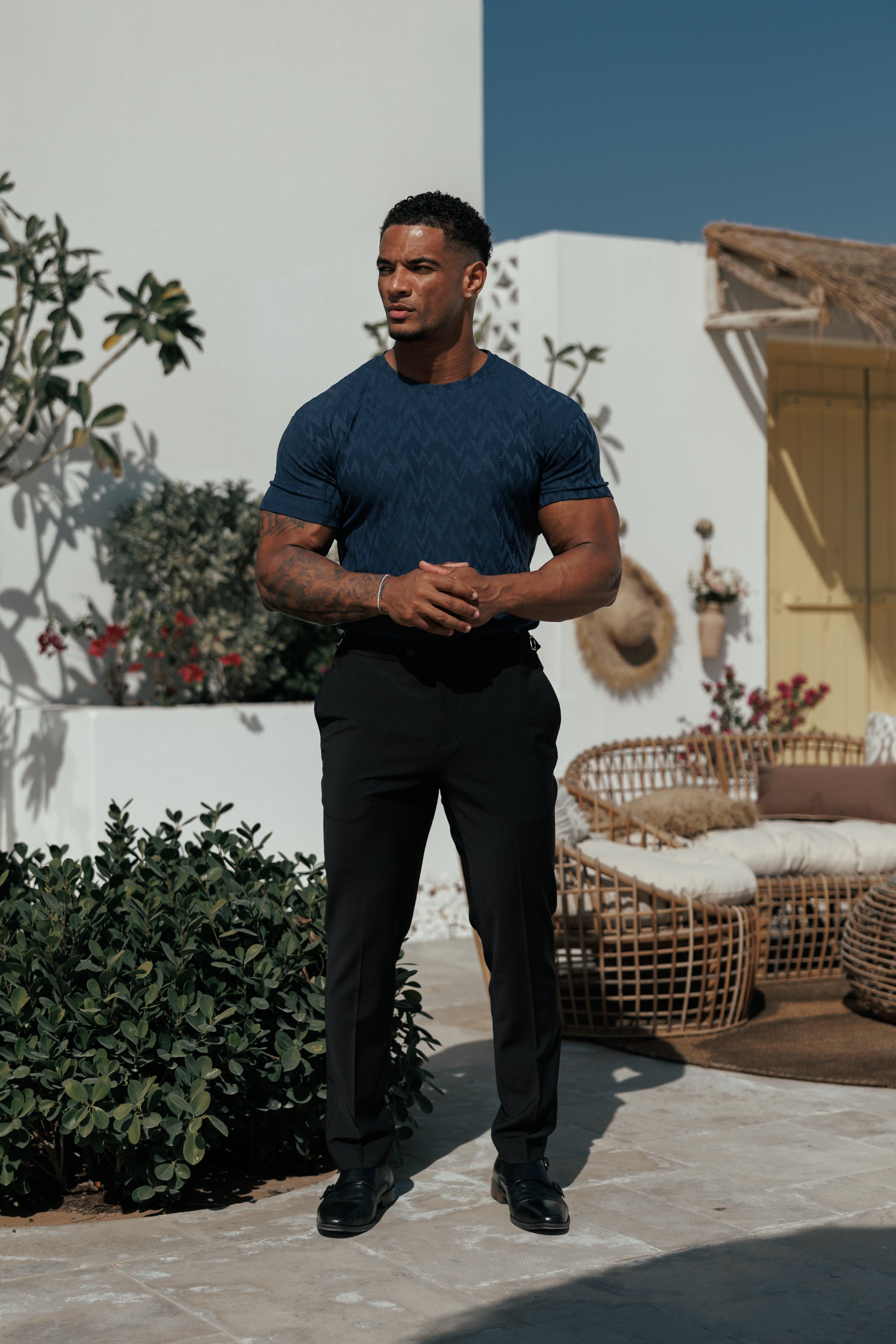 Regular Fit Jacquard Navy Chevron T-Shirt - FSR048
