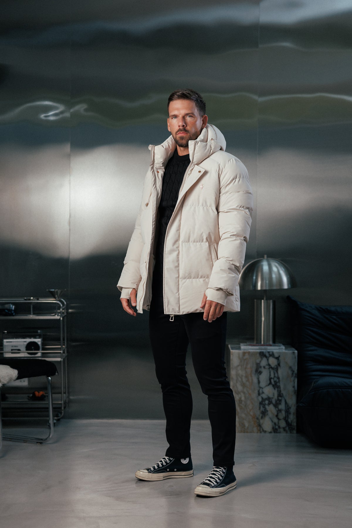 Light Beige Padded Coat with Hood - FSN239 (PRE ORDER 24TH OCTOBER)