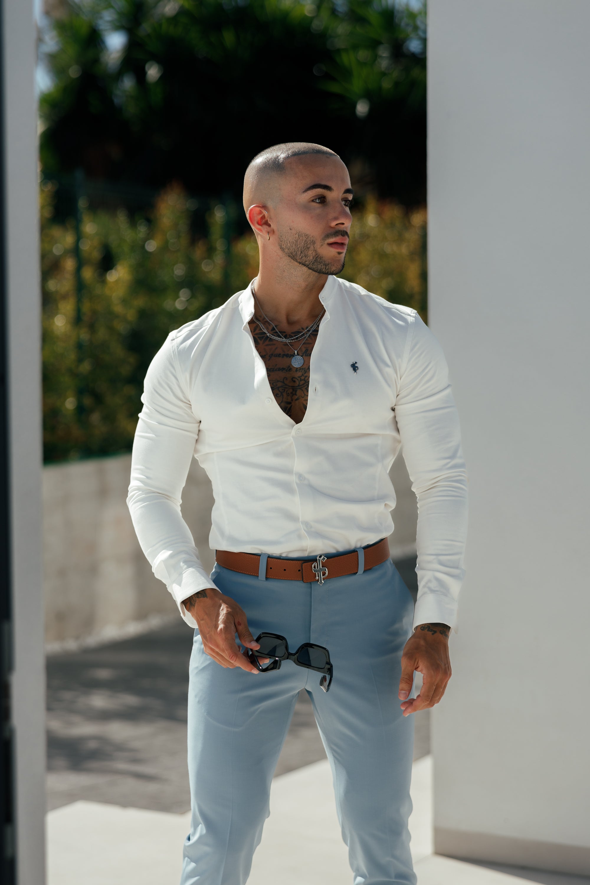 Schmale, formelle Stretchhose in Airforce-Blau - FST025