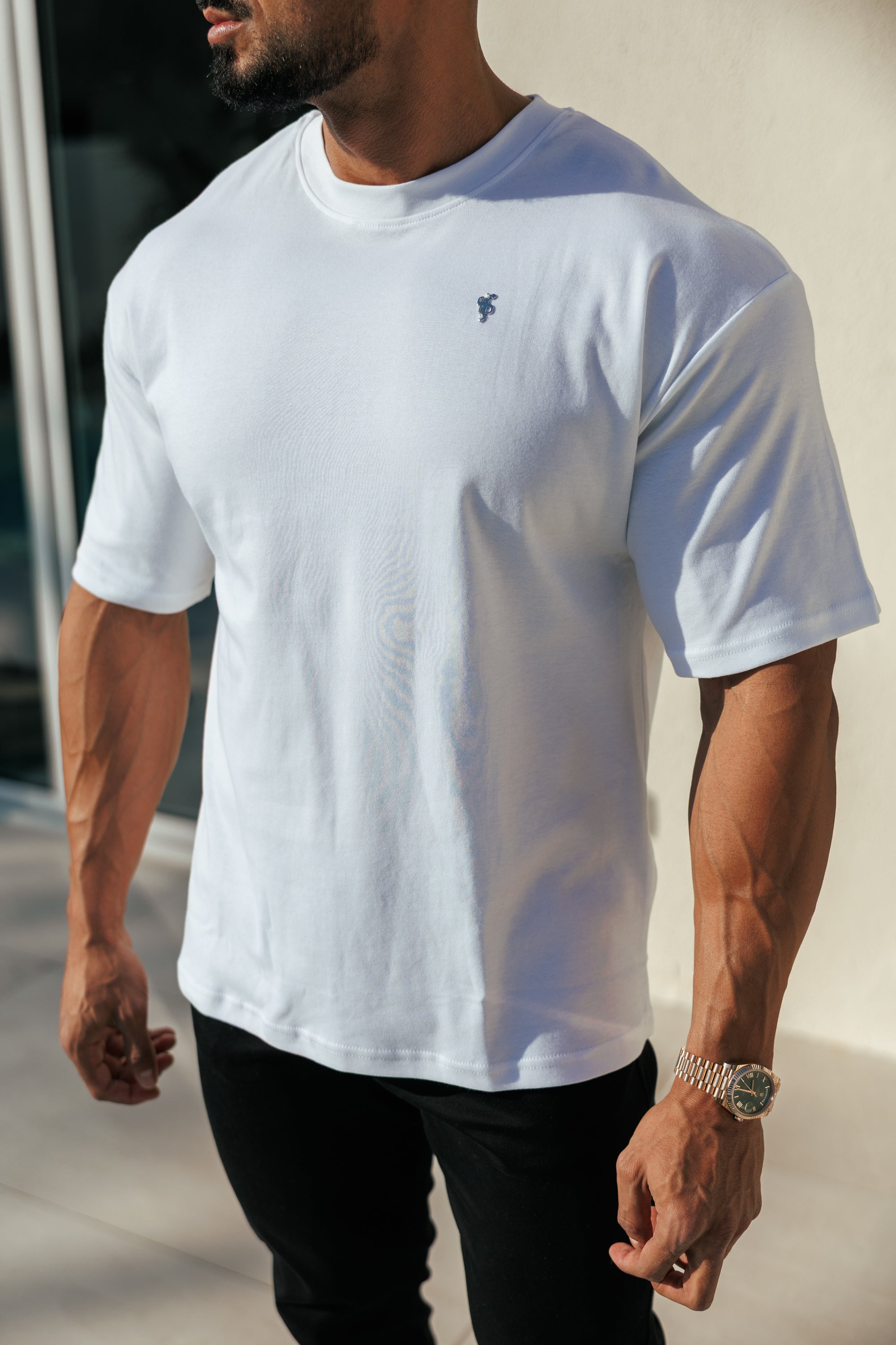 White / Silver Oversized Crew T Shirt - FSH1423