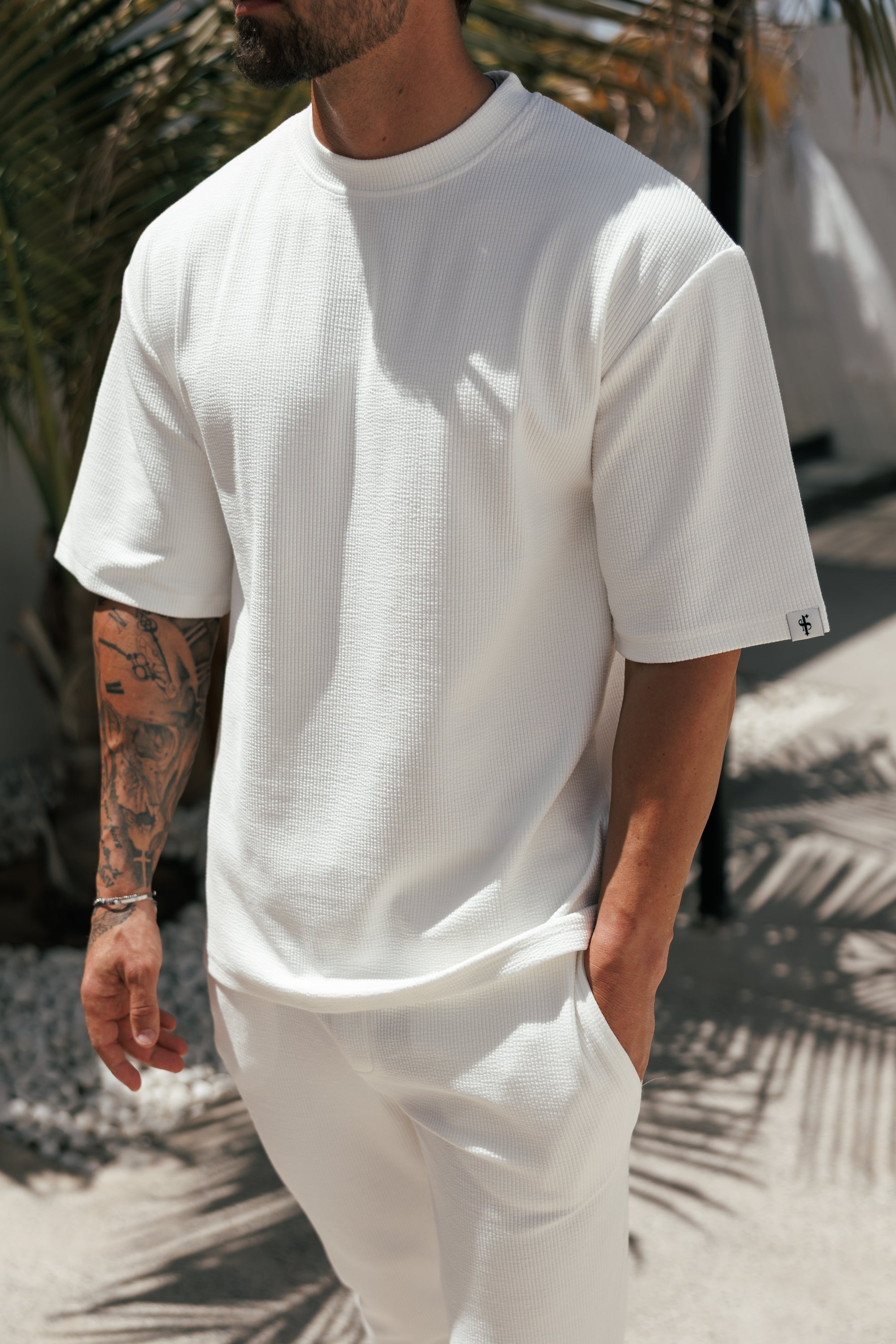 Jersey Cord weißes Oversized T-Shirt - FSR101 (VORBESTELLUNG 12. JUNI)