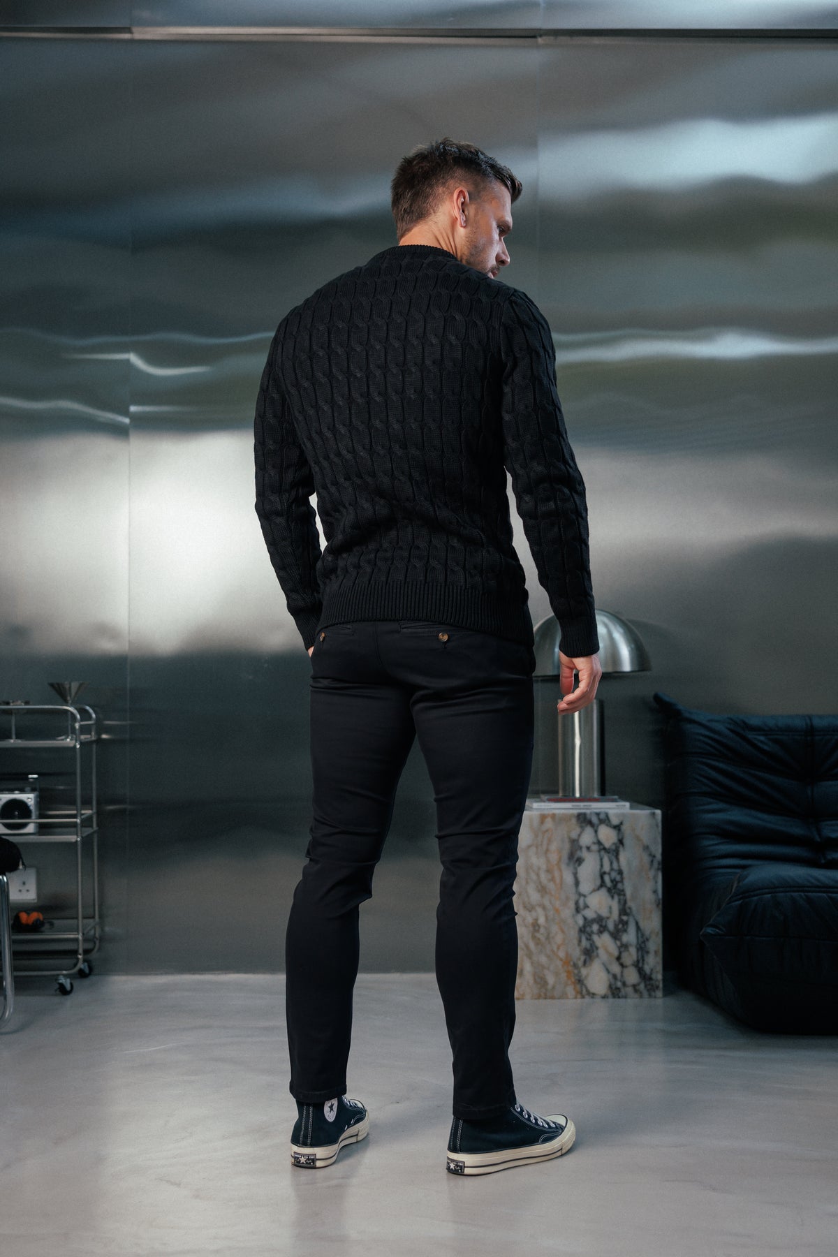 Grober Zopfstrickpullover in Schwarz - FSA055