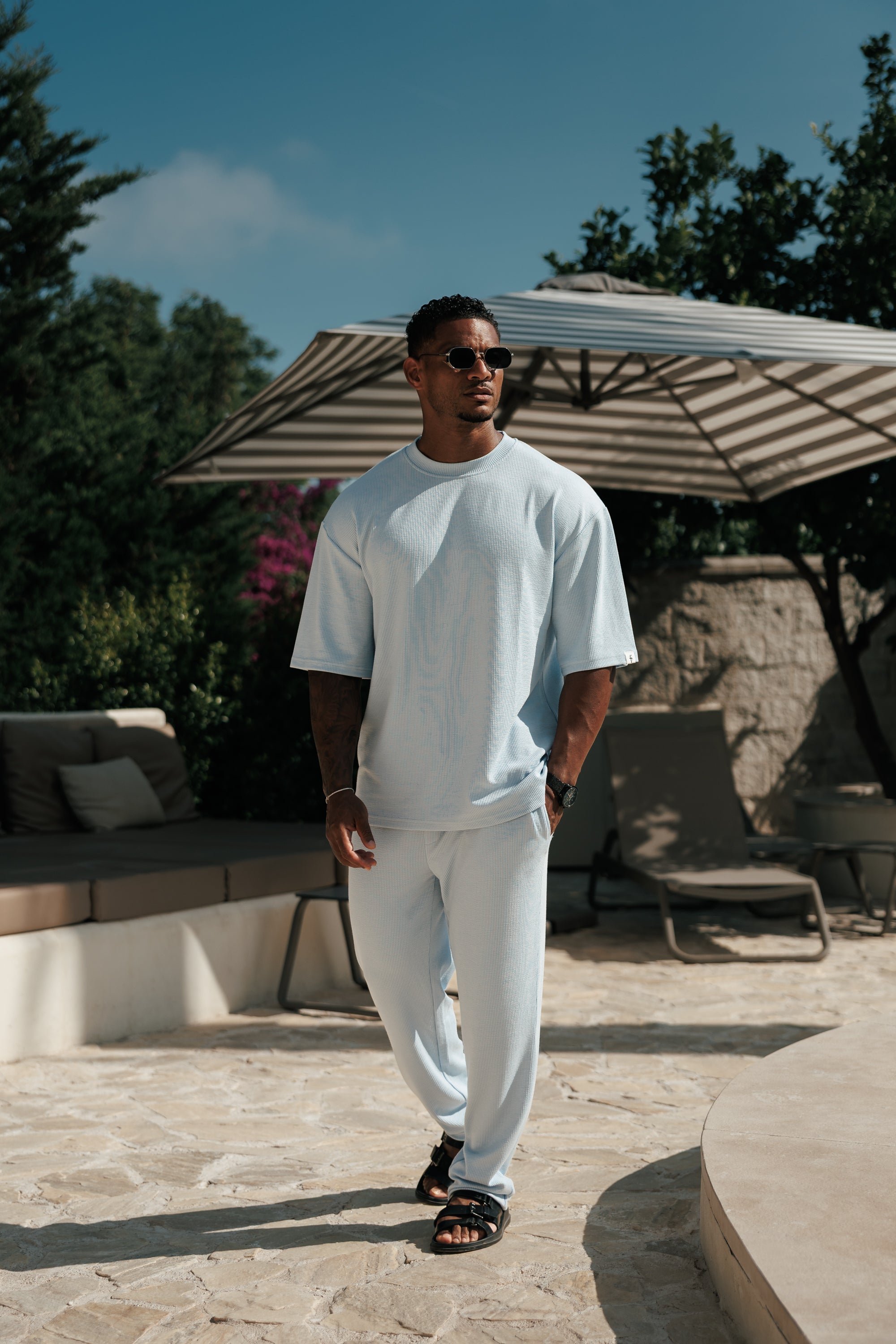 Jersey Cord Hellblau Oversized T-Shirt - FSR106