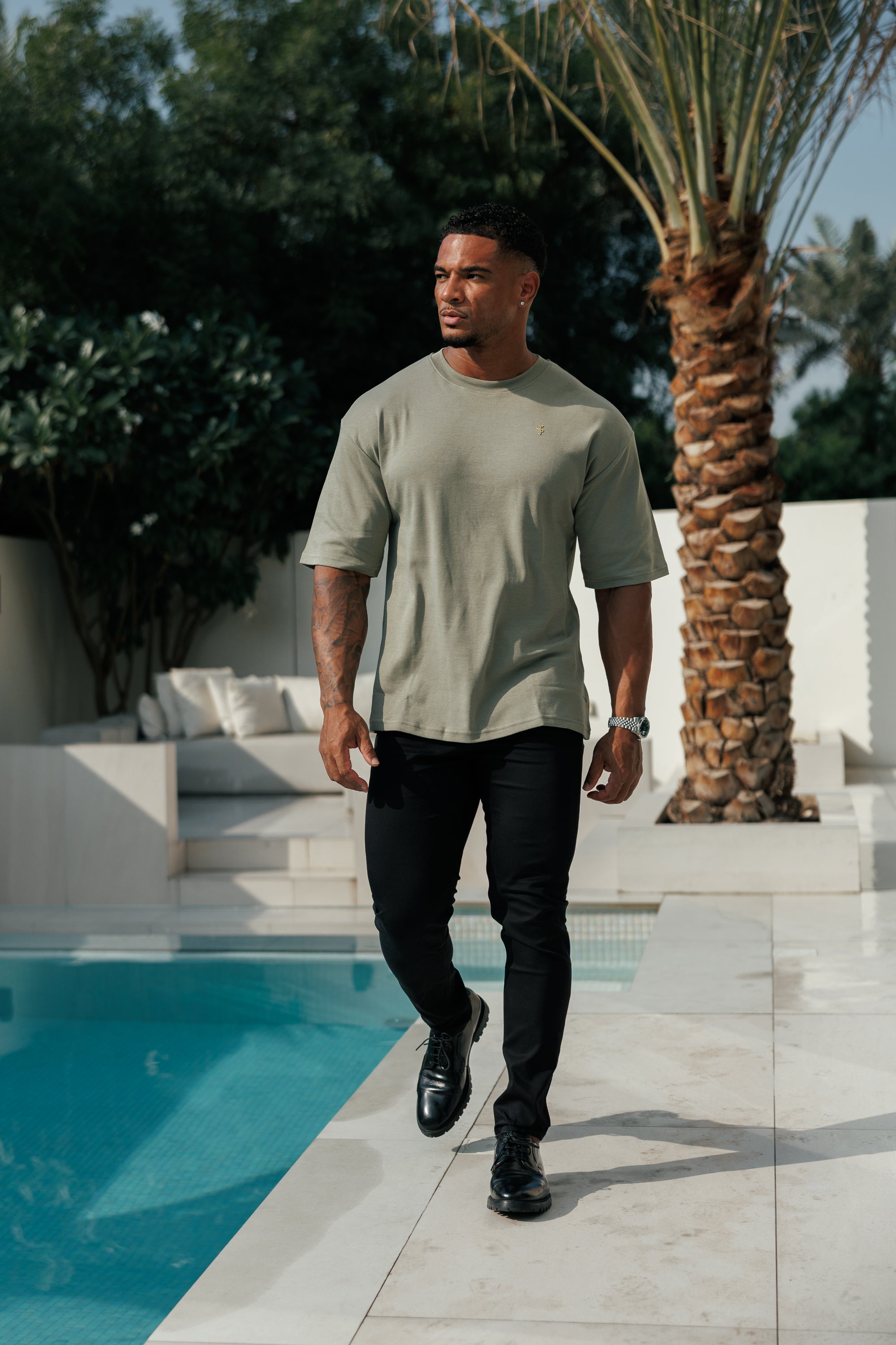 Olivgrünes/goldenes Oversized-T-Shirt mit Rundhalsausschnitt - FSH1419