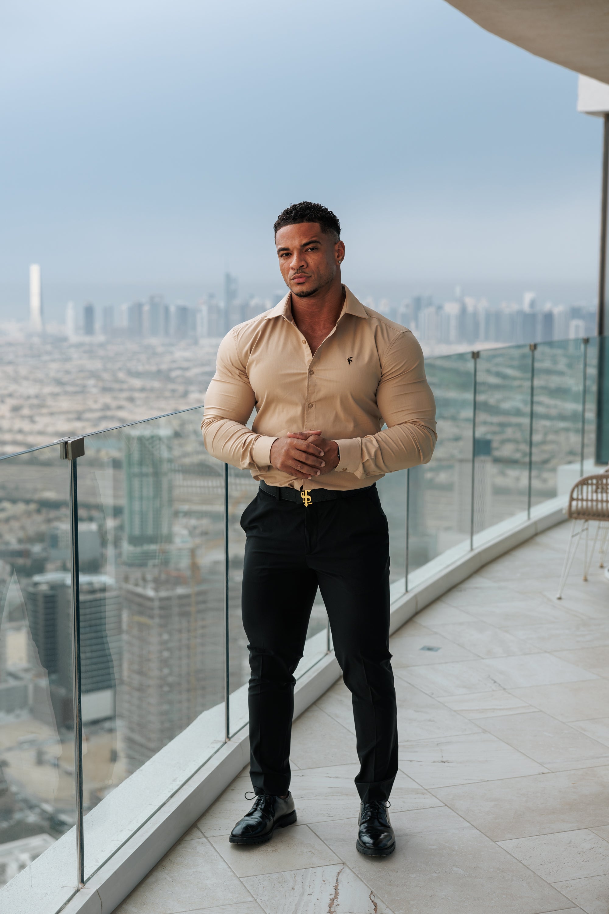 Muscle Fit Advanced Stretch Beige with Cutaway Collar  - FS1166 (PRE ORDER 31ST MAY)