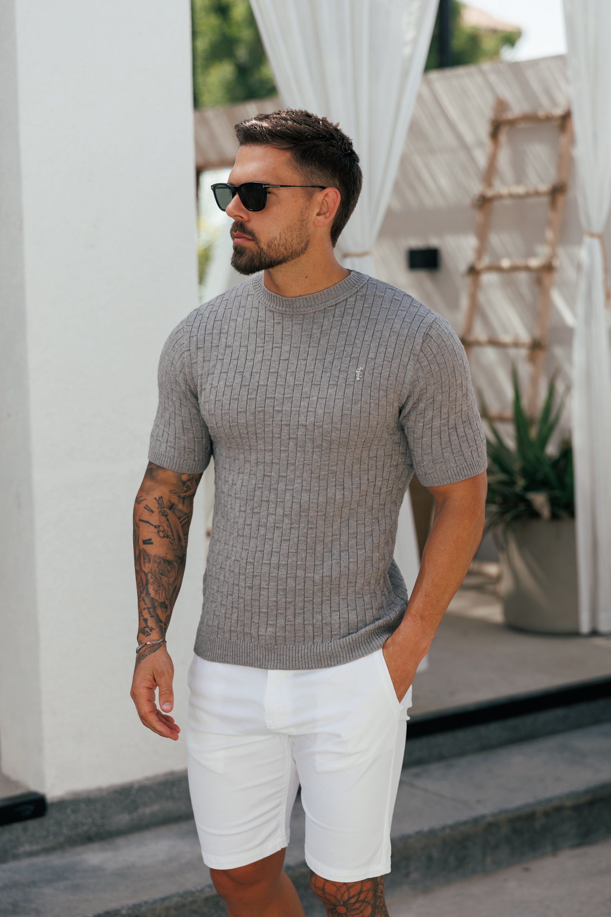 Grey Viscose Knitted Short Sleeve T-Shirt - FSJ157