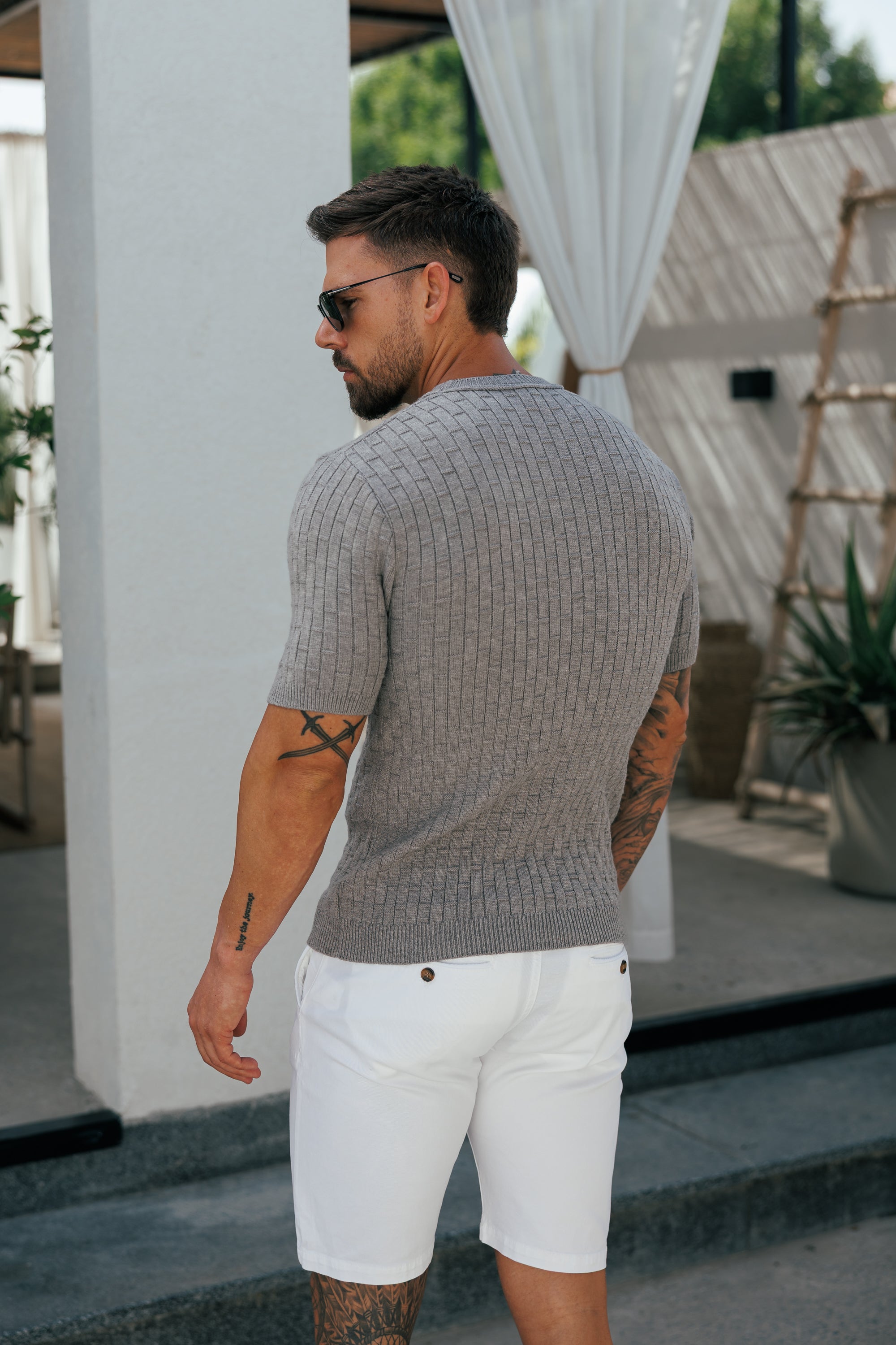 Grey Viscose Knitted Short Sleeve T-Shirt - FSJ157