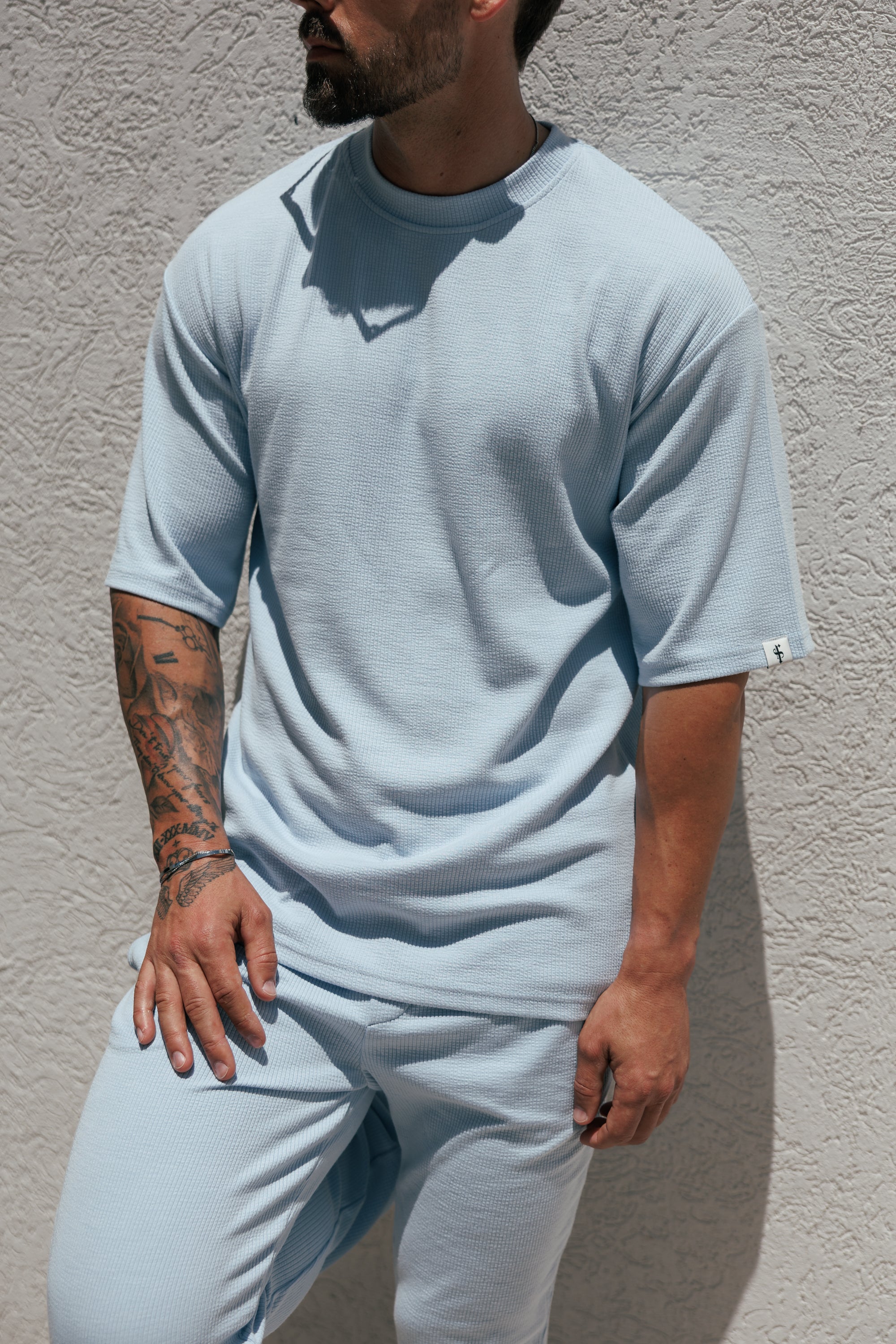 Jersey Cord Hellblau Oversized T-Shirt - FSR106