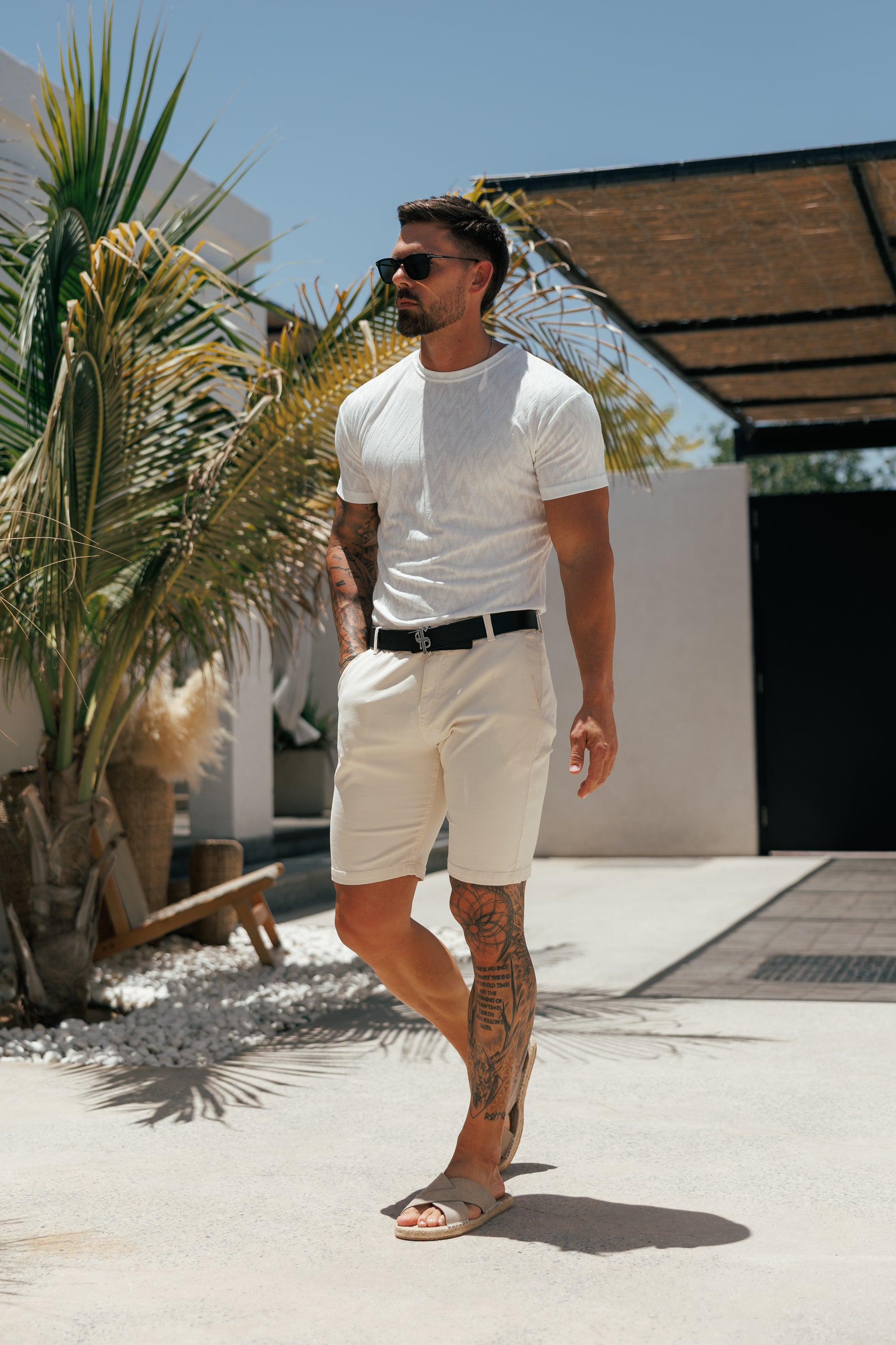 Regular Fit Jacquard White Chevron T-Shirt - FSR066 (PRE ORDER 29TH MAY)