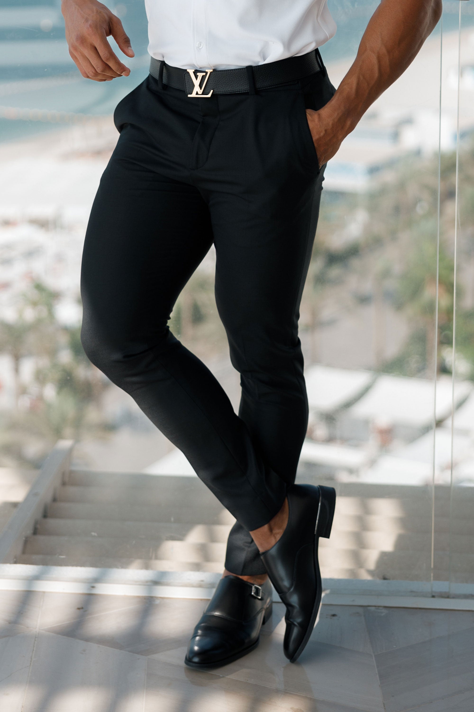 Slim Formal Airforce Blue Stretch Trousers