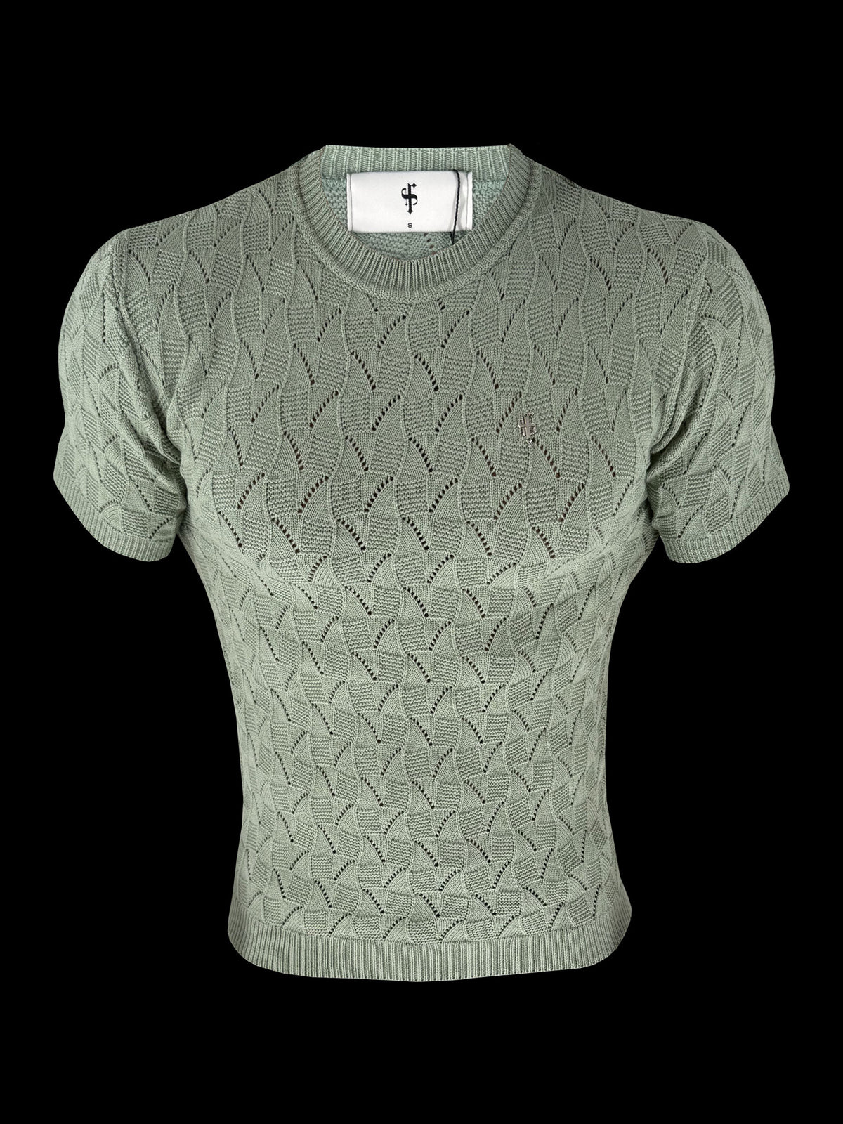 Kurzarm-Strick-T-Shirt mit Sage Wave Webmuster - FSJ174