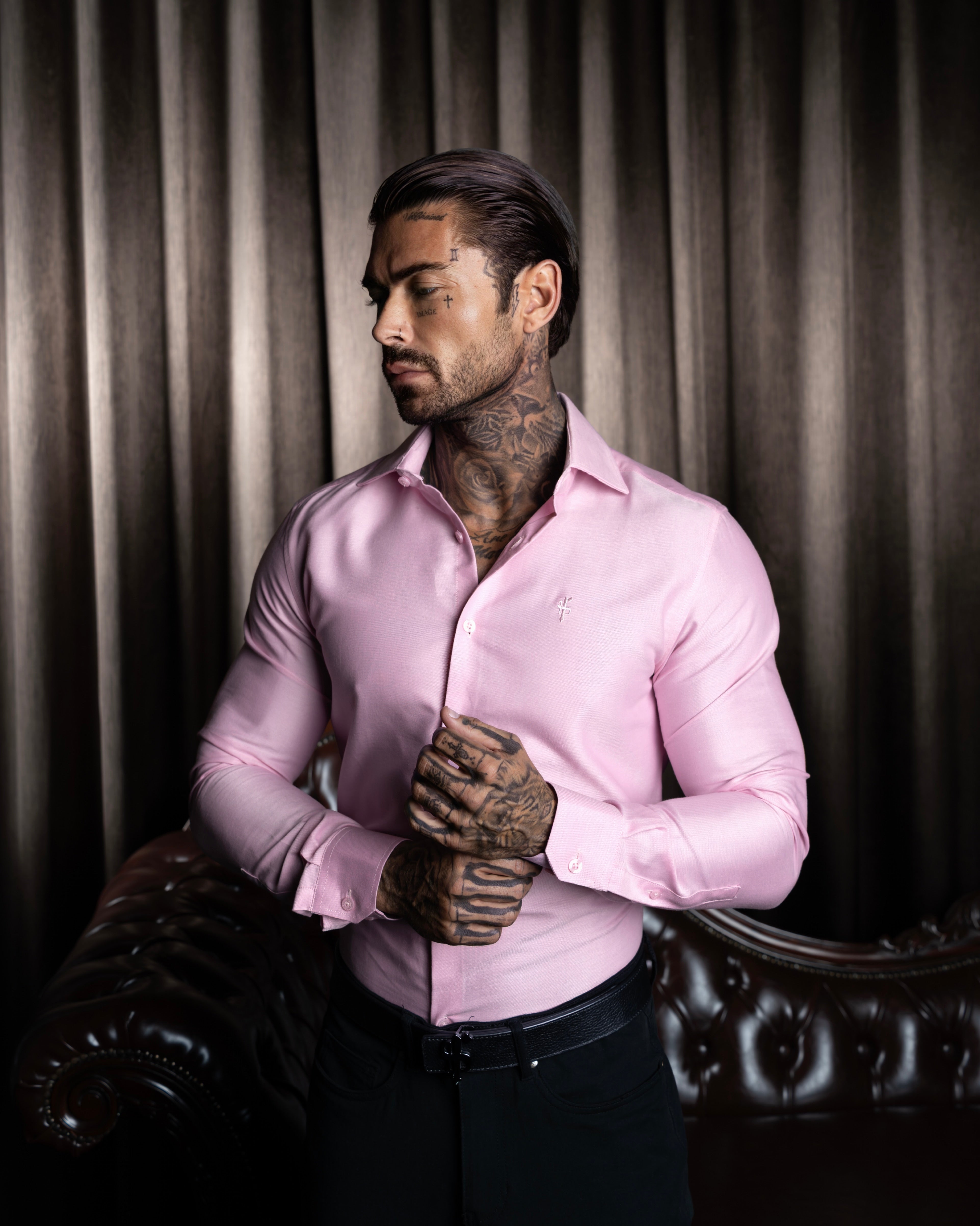 Klassisches Oxford Touch Langarmshirt in Rosa mit Cutaway-Kragen - FS1207