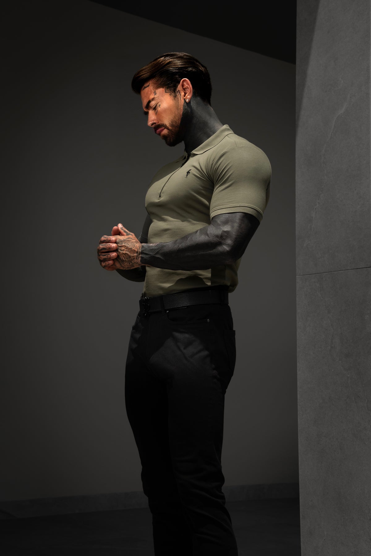 Classic Olive and Black Zipped Polo Shirt - FSH1536