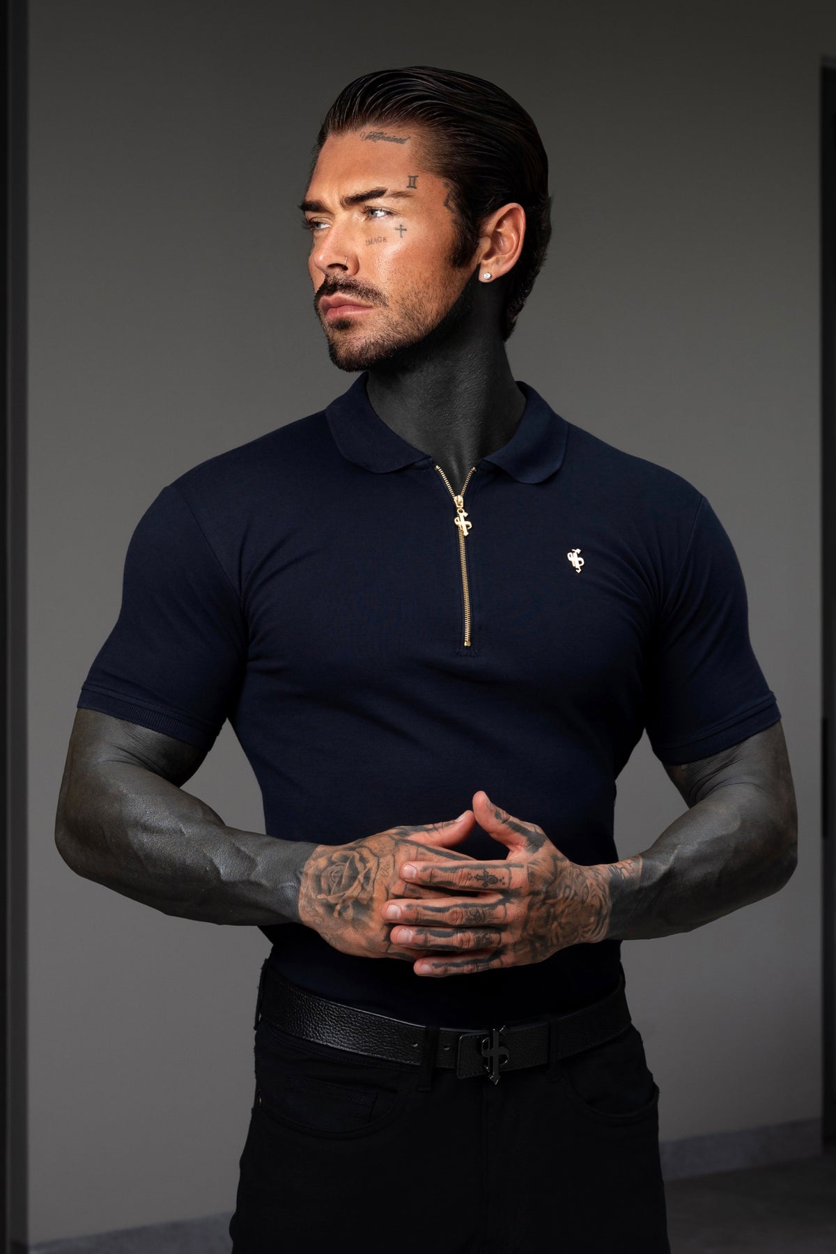 Classic Navy and Gold Zipped Polo Shirt - FSH1523