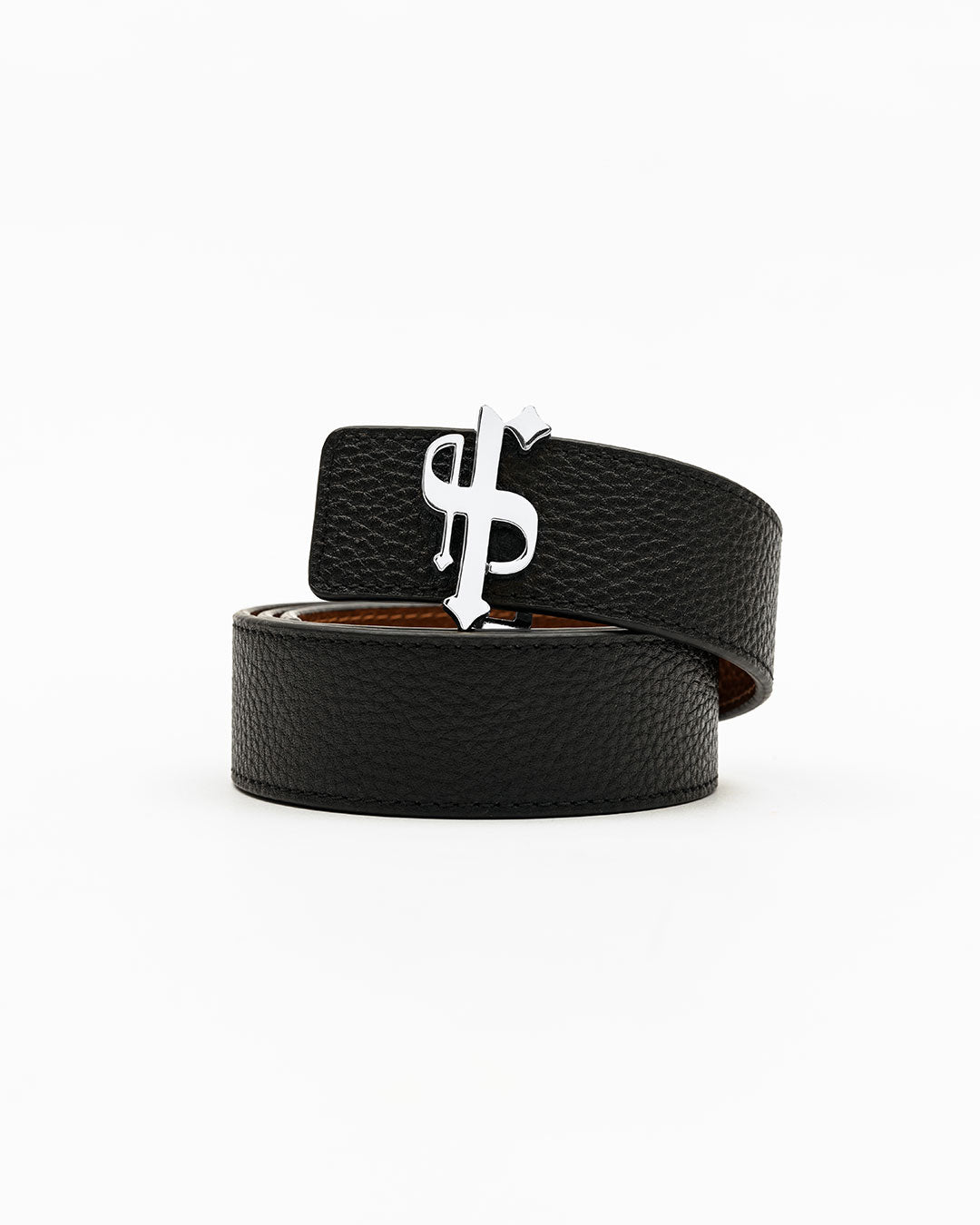 Schwarzer/hellbrauner Wendegürtel aus Leder mit goldener FS-Schnalle - FSBELT001