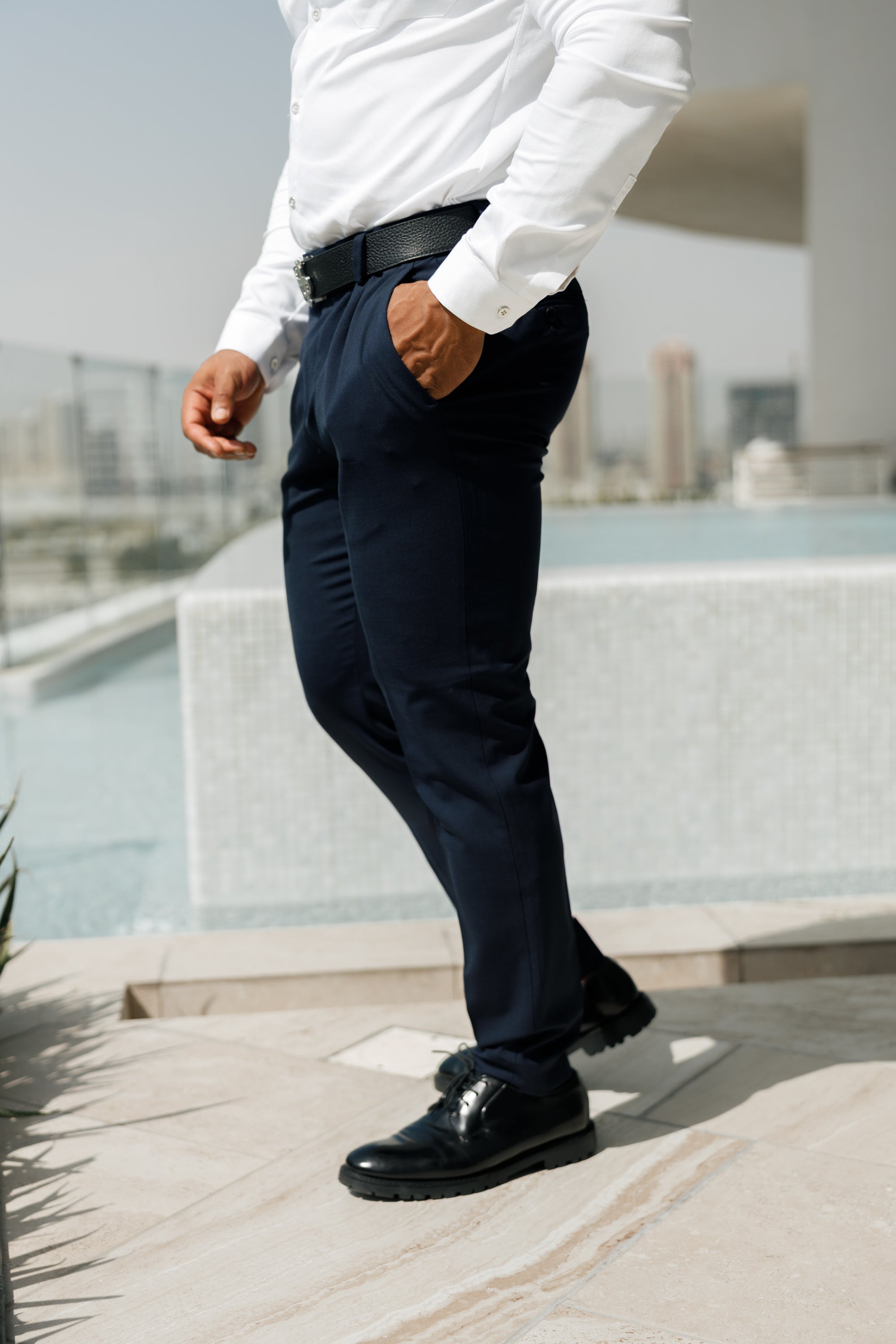 Lässige, formelle, einfarbige, marineblaue Stretchhose - FSTR009 RELAXED
