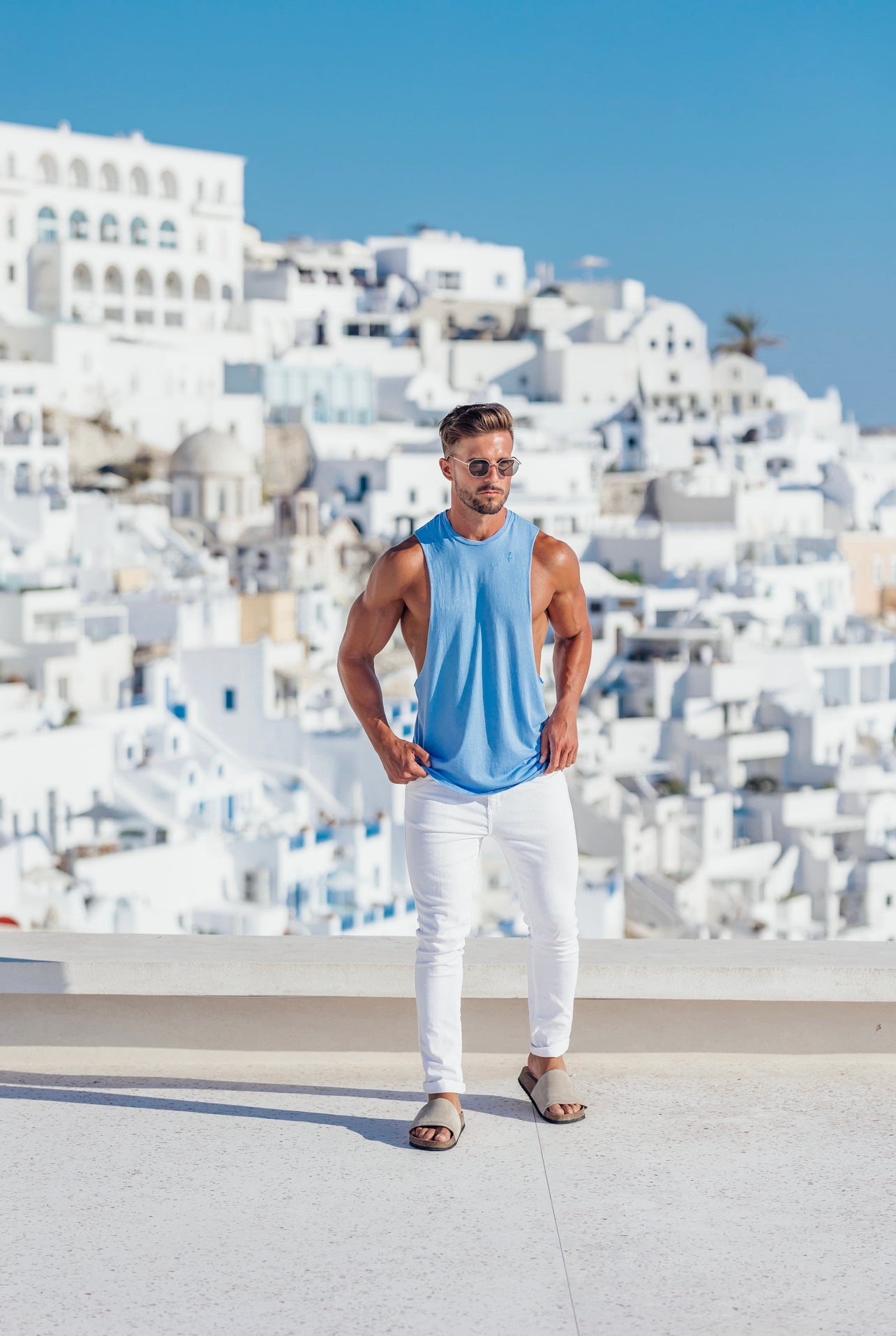 Classic Bamboo Dropped Armhole Light Blue Vest - FSH787 (PRE ORDER 11TH JUNE)
