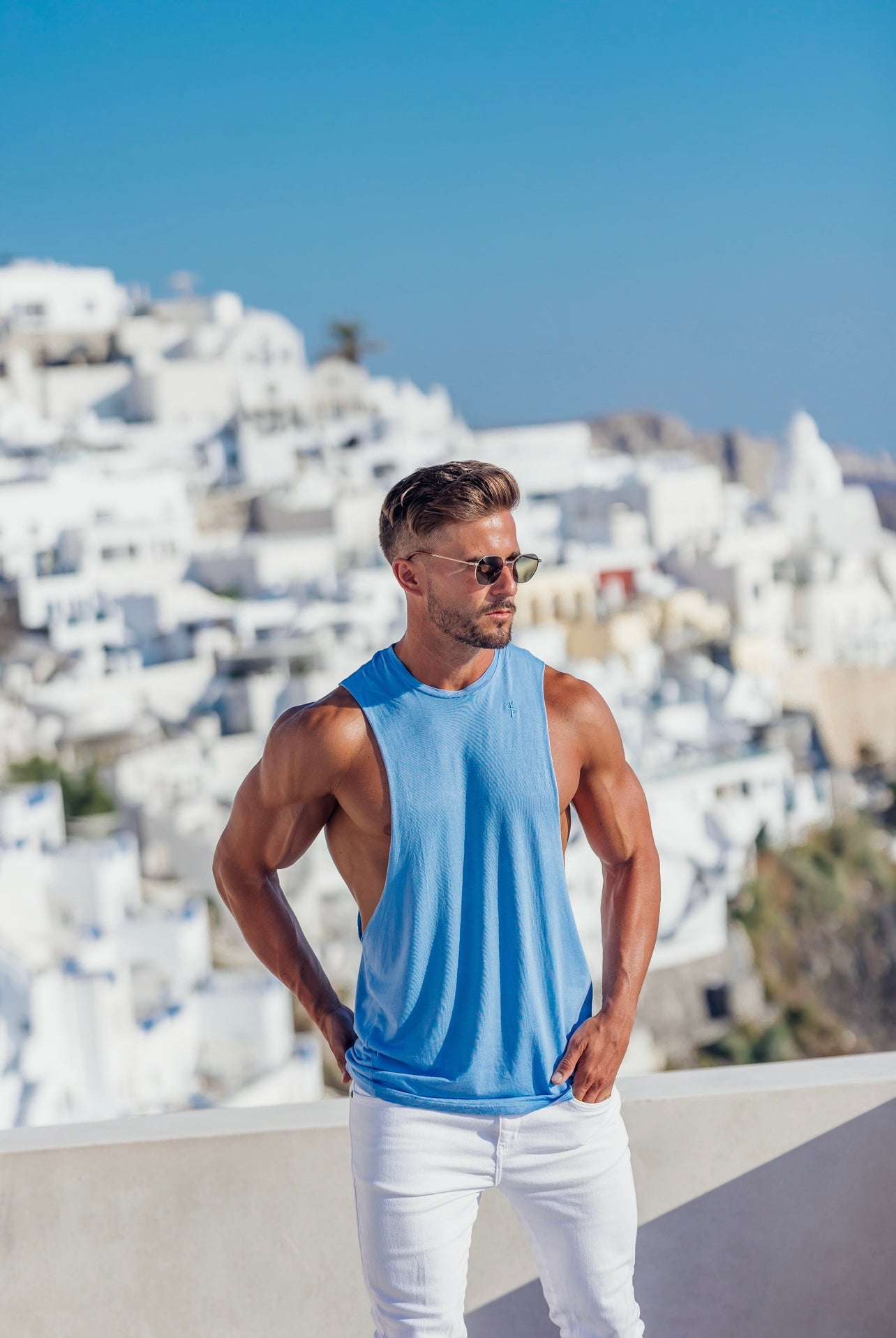Classic Bamboo Dropped Armhole Light Blue Vest - FSH787 (PRE ORDER 11TH JUNE)