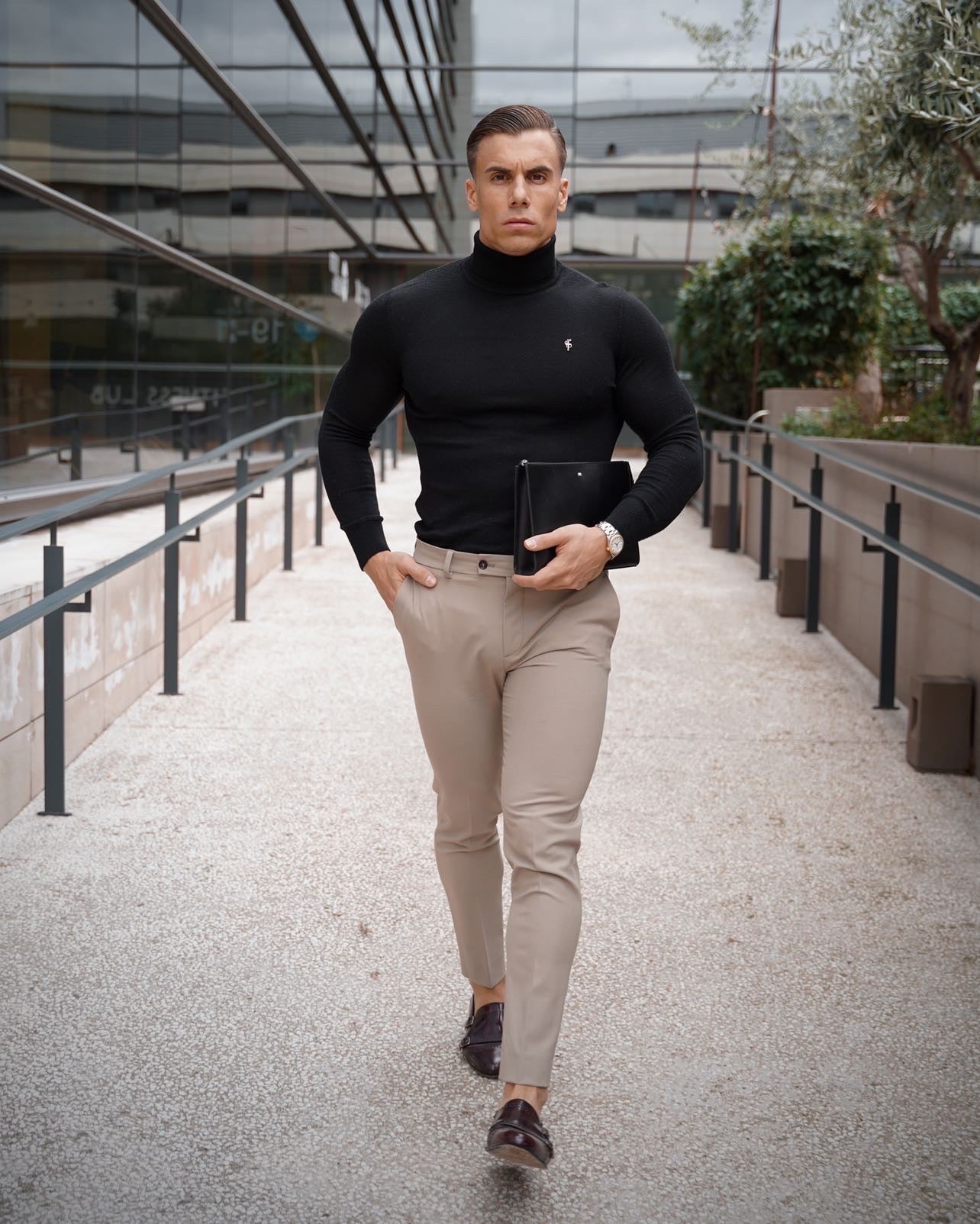 Schmale, elegante beige Stretchhose - FST003