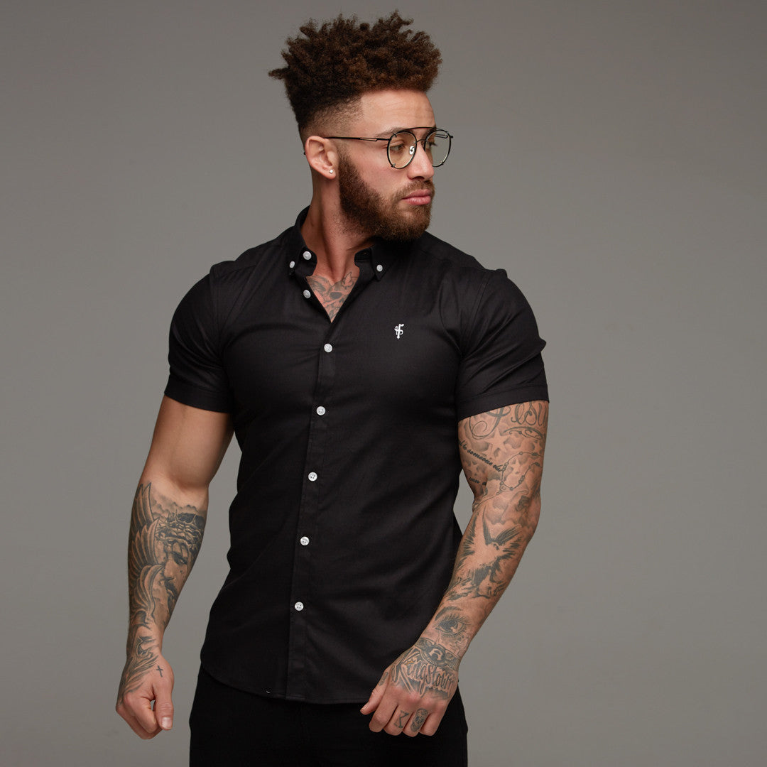Super Slim Stretch Classic Oxford Kurzarm, Schwarz - FS303