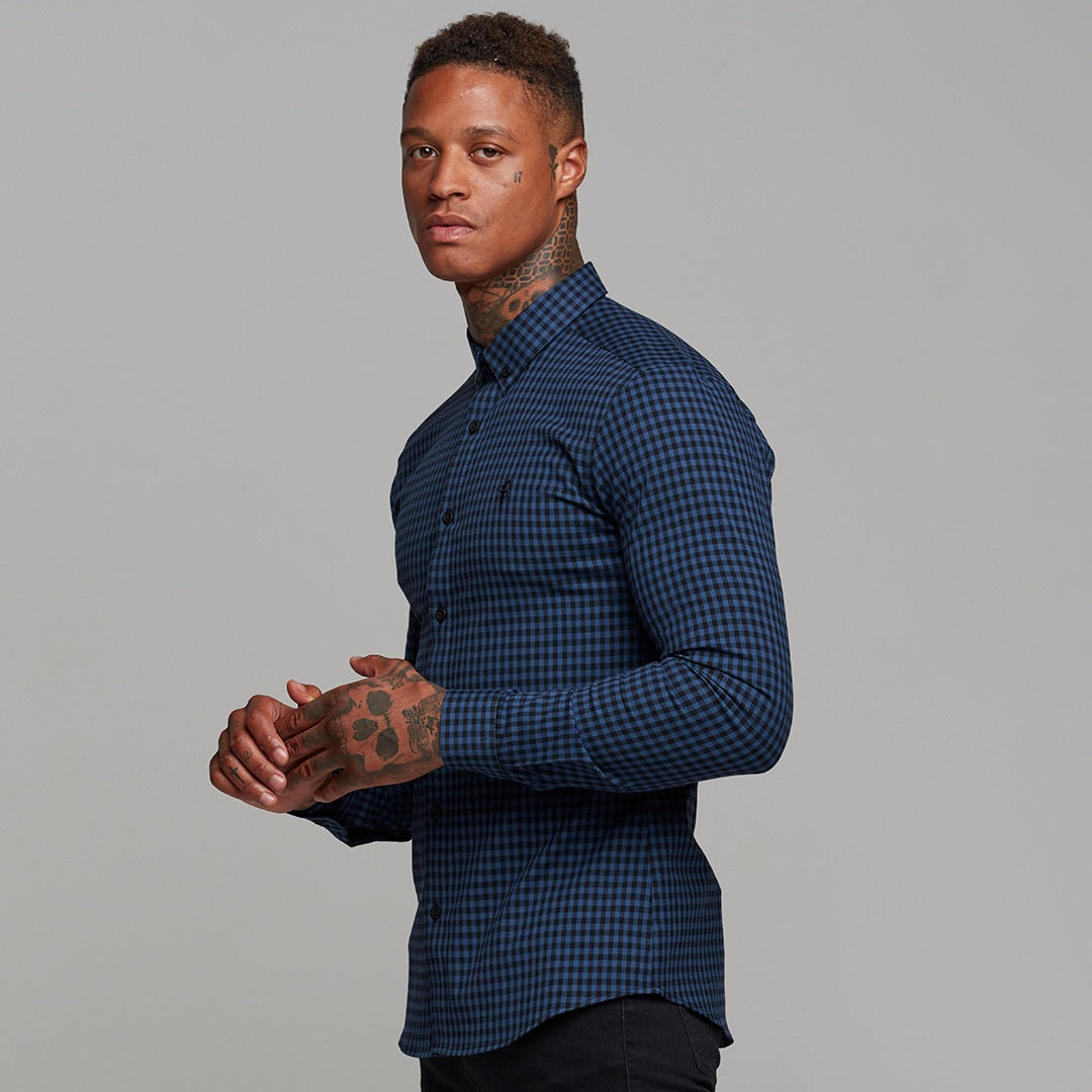 Super Slim Ultra Stretch Blau &amp; Schwarz Kariert - FS474