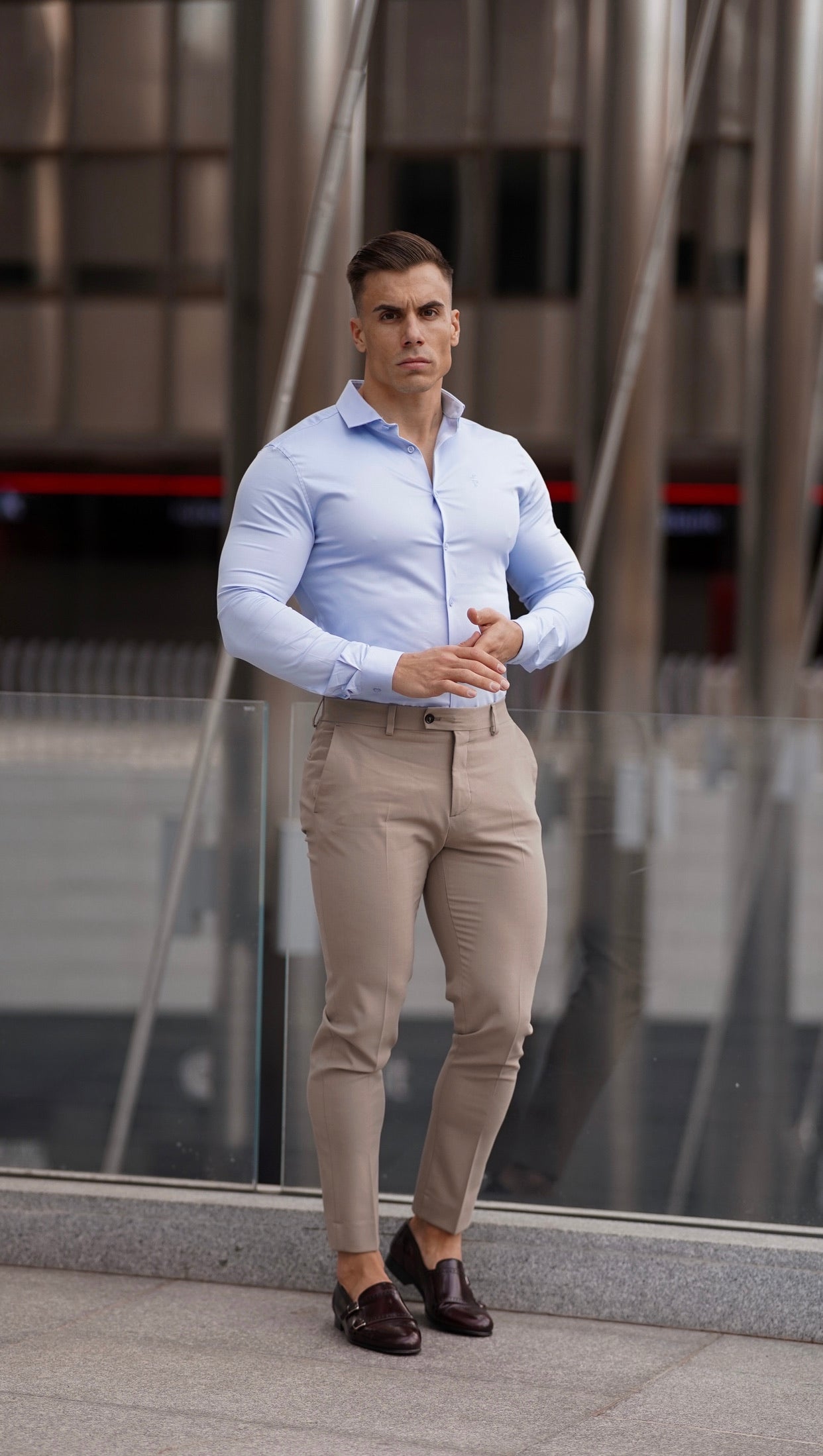Schmale, elegante beige Stretchhose - FST003