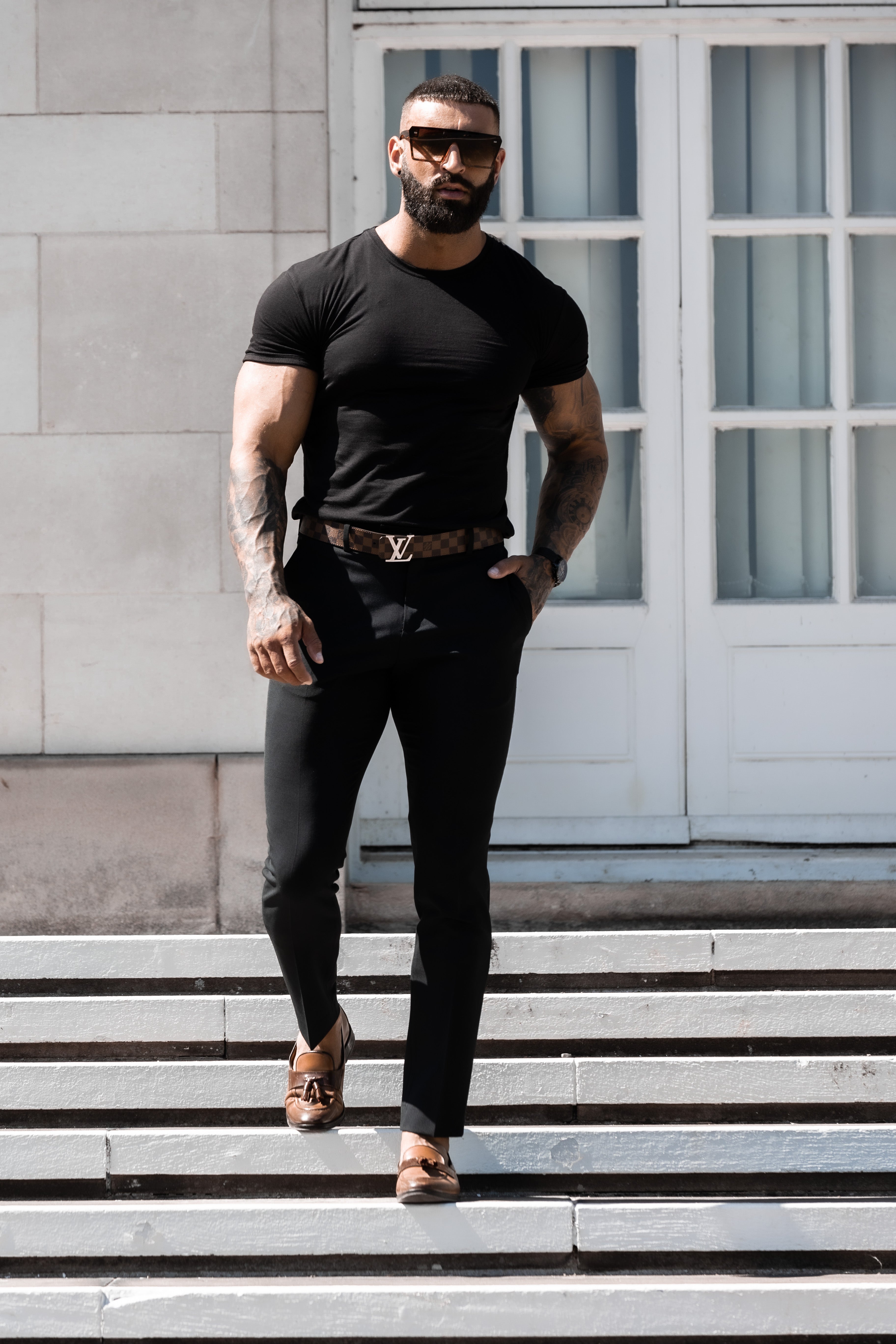Lässige, formelle schwarze Stretchhose - FSTR001 RELAXED