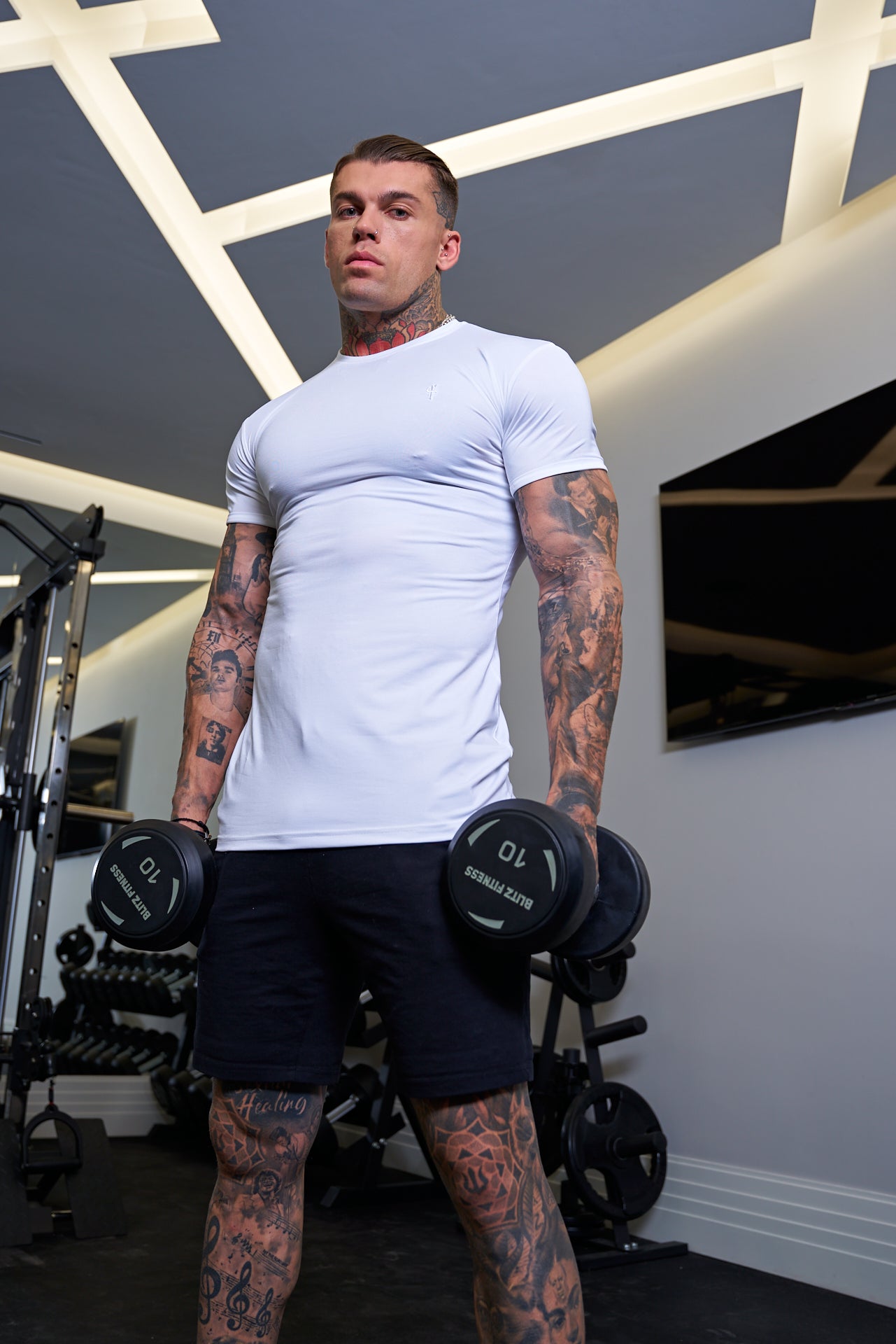 Muscle Fit Weißes Sport-Crew-Shirt - FSH691