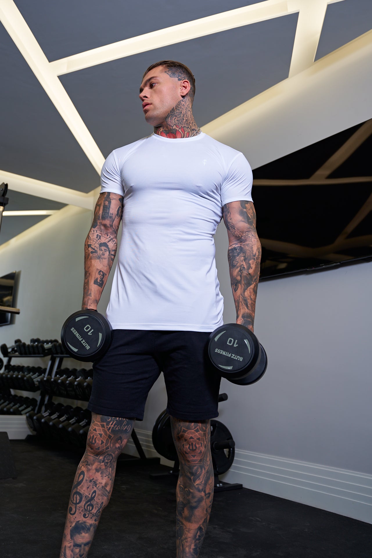 Muscle Fit Weißes Sport-Crew-Shirt - FSH691
